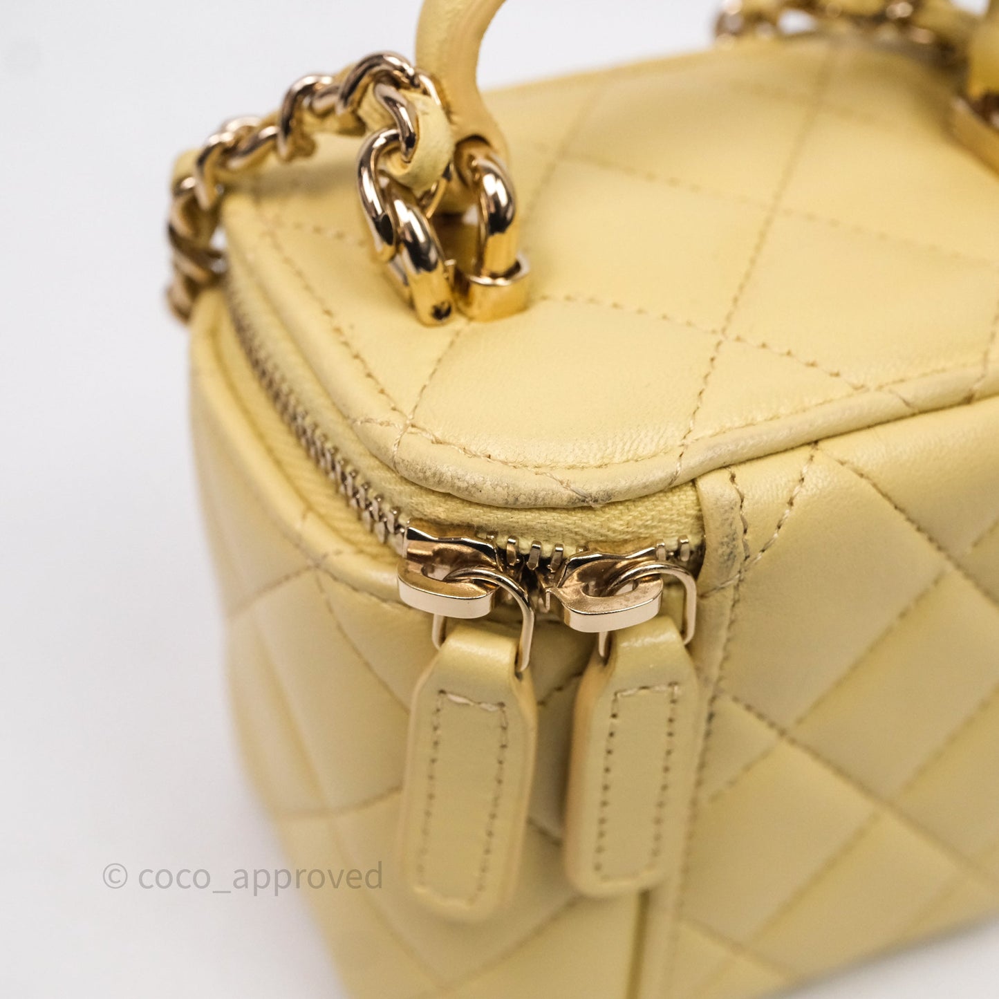 Chanel Mini Top Handle Vanity With Chain Yellow Lambskin Gold Hardware