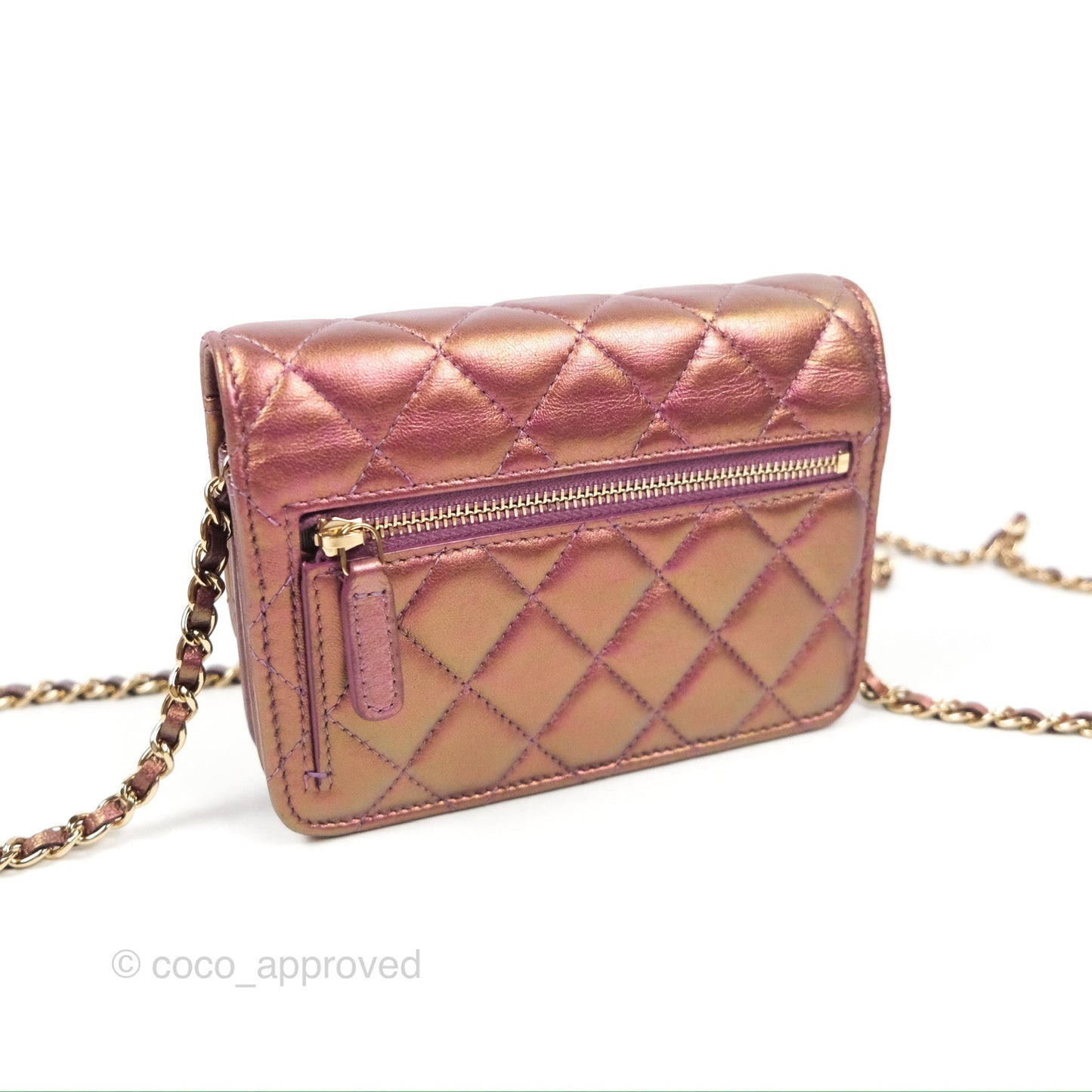 Chanel Quilted Mini Wallet on Chain WOC Iridescent Purple Gold Hardware
