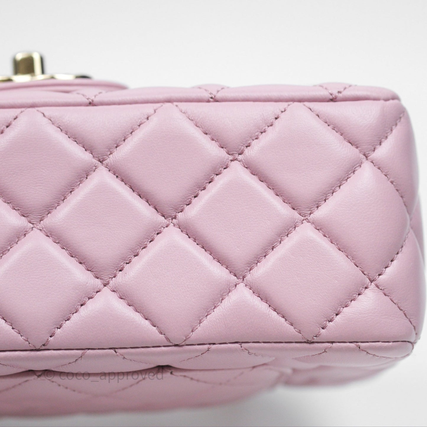 Chanel Logo Top Handle Mini Rectangular Flap Bag Pink Lambskin Gold Hardware
