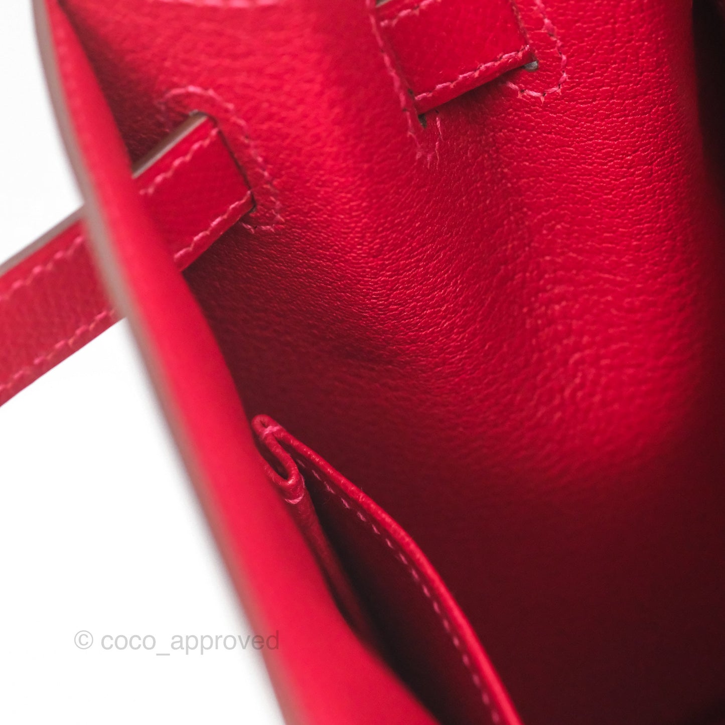 Hermès Kelly 32 Sellier Rouge Casaque Q5 Epsom Palladium Hardware