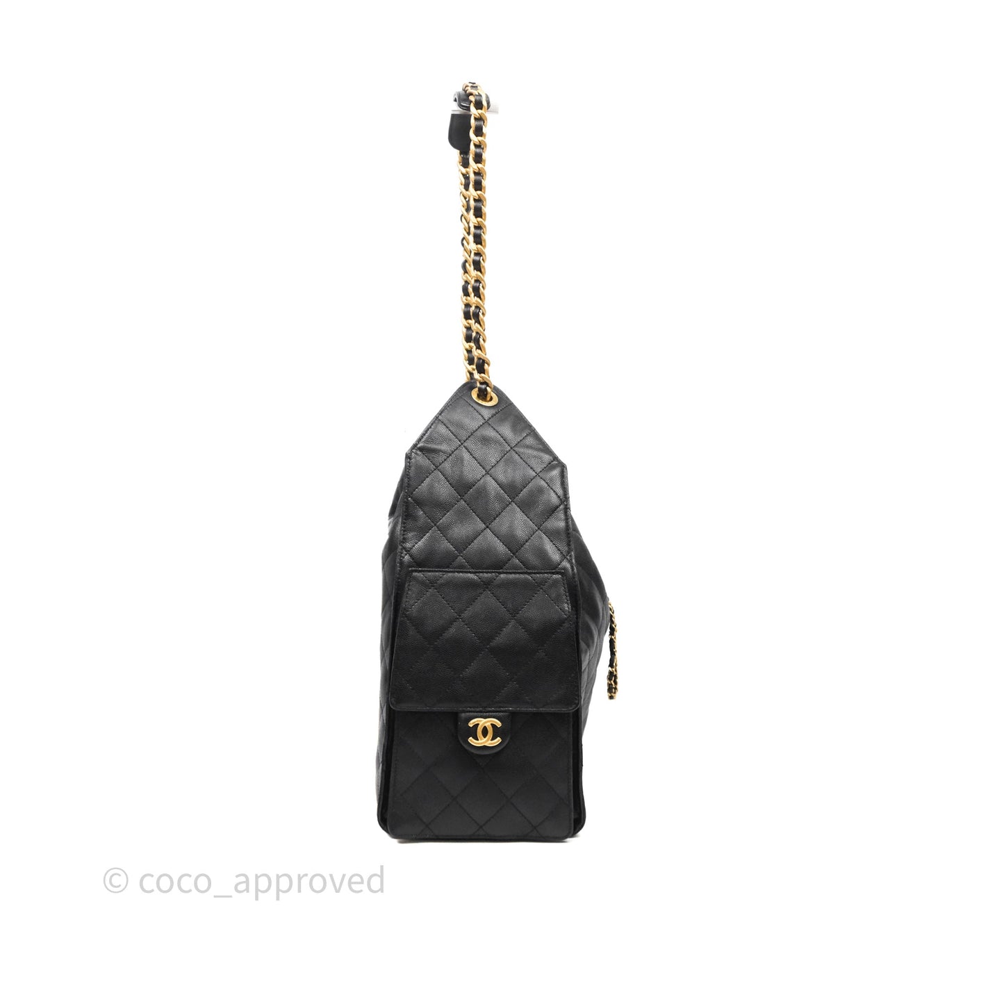 Chanel 25 Medium Black Caviar Aged Gold Hardware
