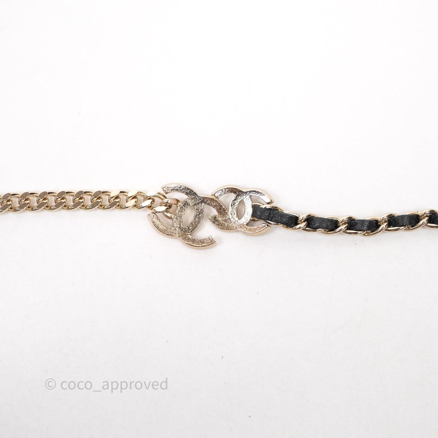 Chanel Double CC Crystals Black Leather Chain Choker Gold Tone 23V