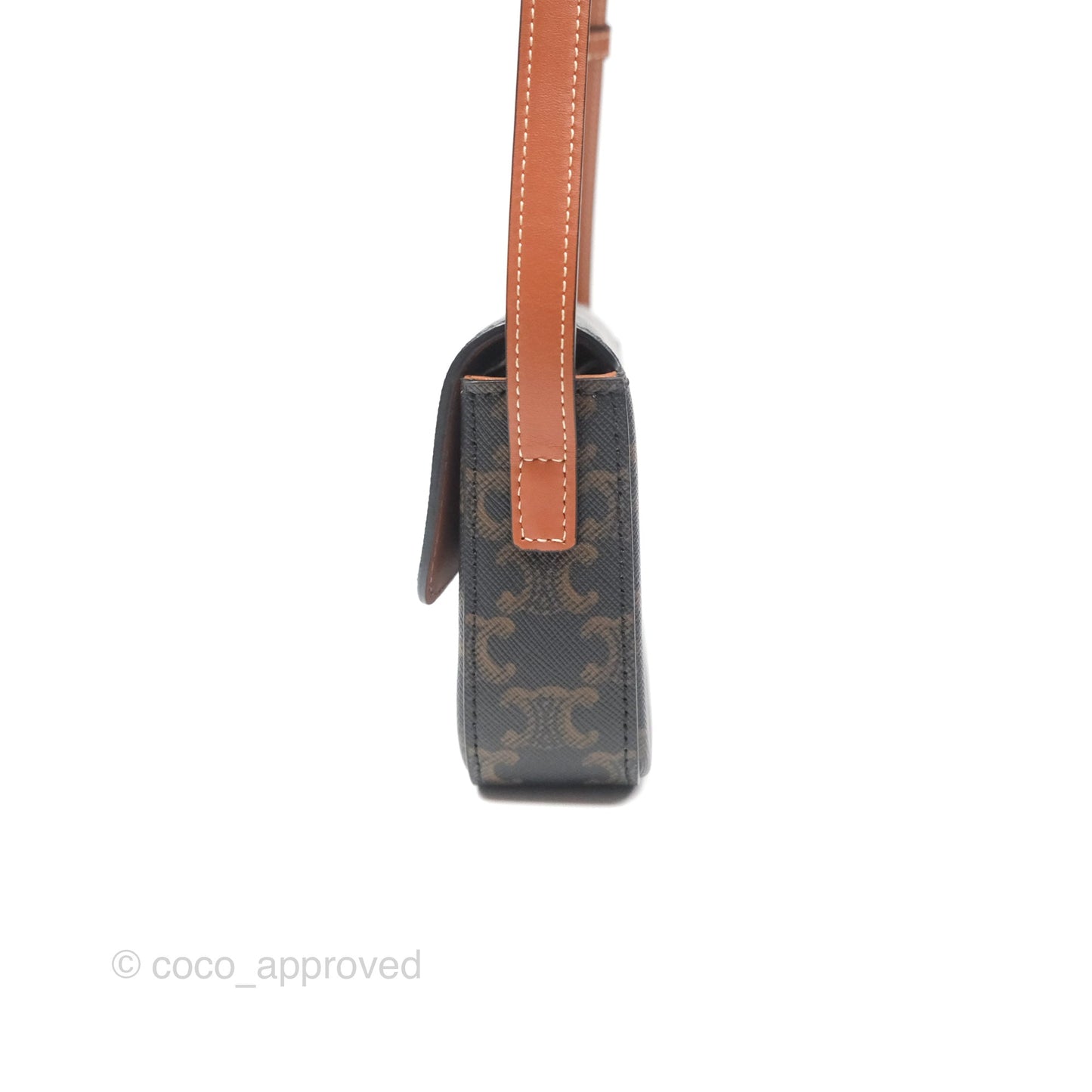 Celine Triomphe Shoulder Bag Tan Calfskin Triomphe Canvas