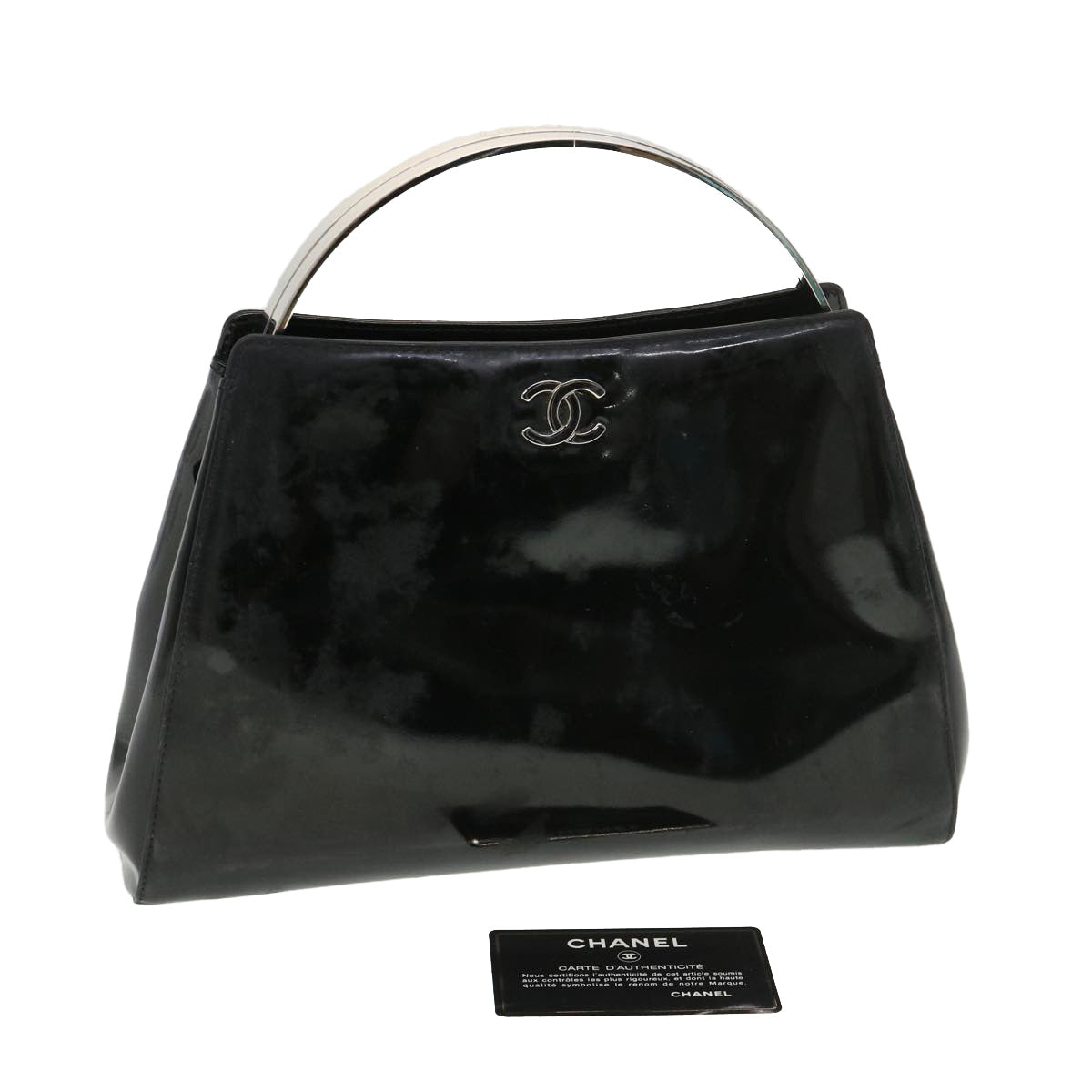 Luxury Chanel Hand Bag Enamel Black CC  39199