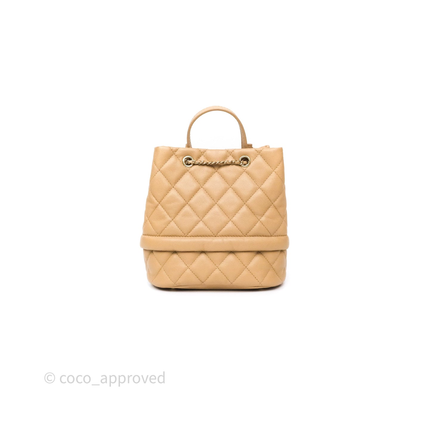 Chanel Rolled Up Bucket Drawstring Bag Beige Caviar Gold Hardware