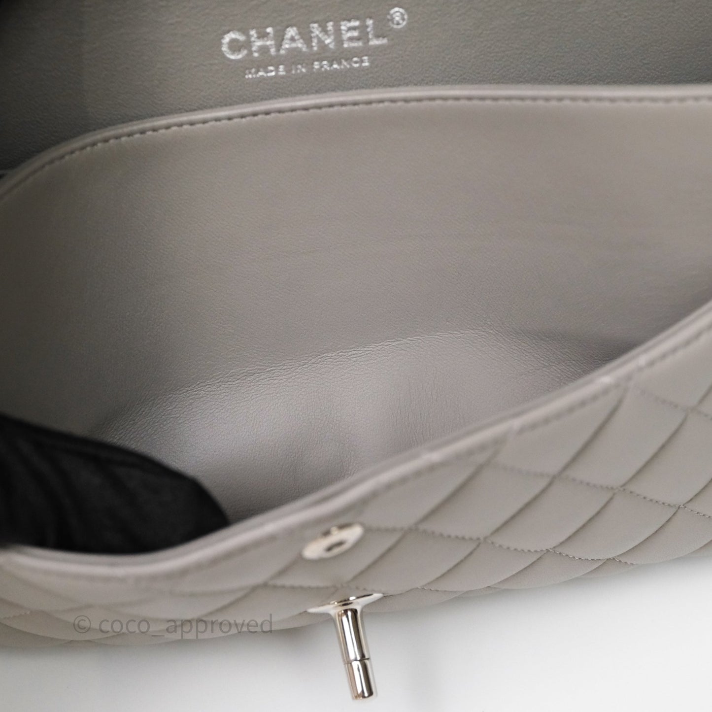 Chanel Classic M/L Medium Flap Quilted Grey Lambskin Silver Hardware