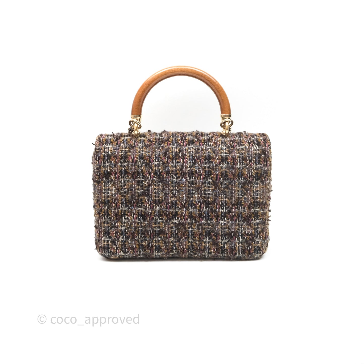 Chanel Top Handle Flap Bag Tweed Gold Hardware