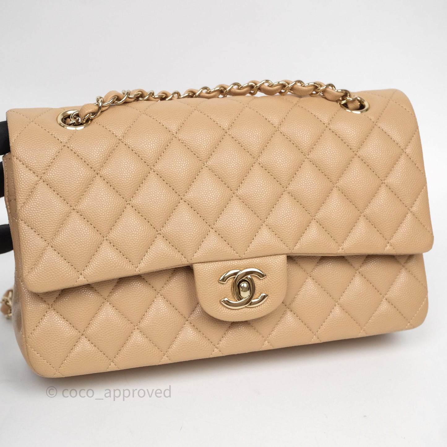 Chanel Classic M/L Medium Flap Quilted Dark Beige Caviar Gold Hardware