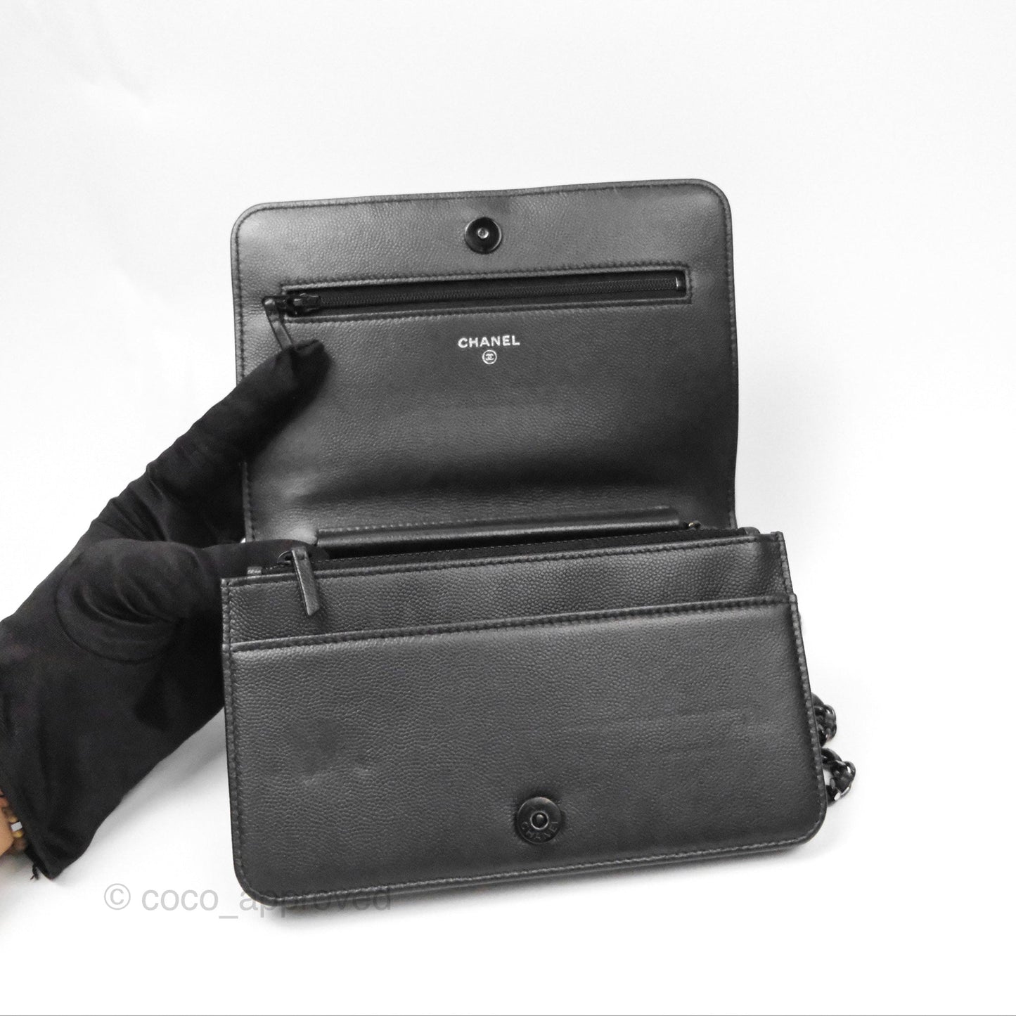 Chanel Quilted Boy Wallet on Chain WOC So Black Caviar