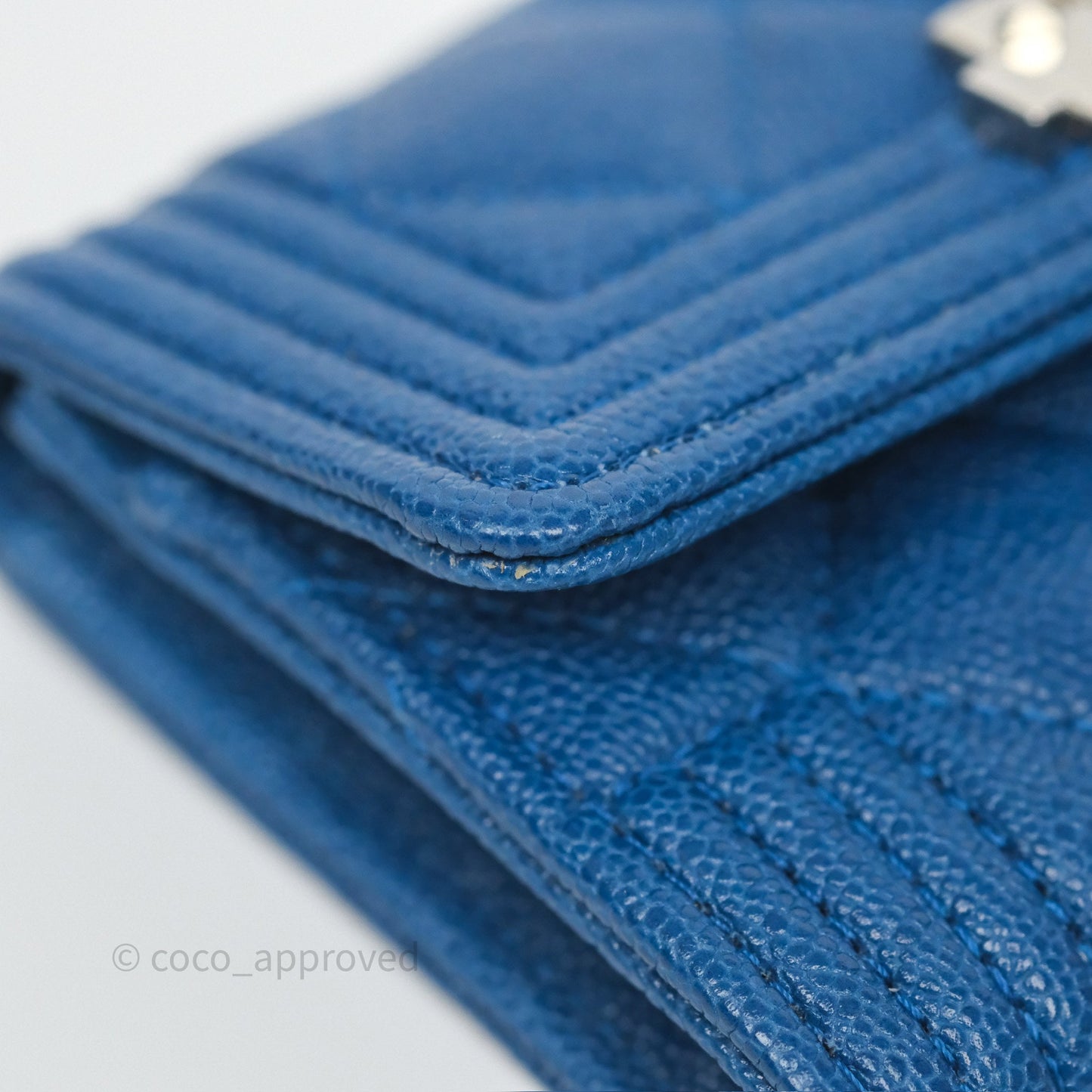 Chanel Quilted Boy Flap Card Holder Blue Caviar Silver Hardware