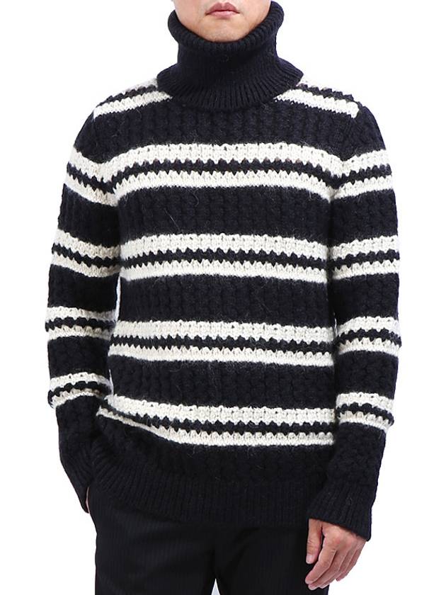 Luxury Saint Laurent Striped Wool Turtleneck Black