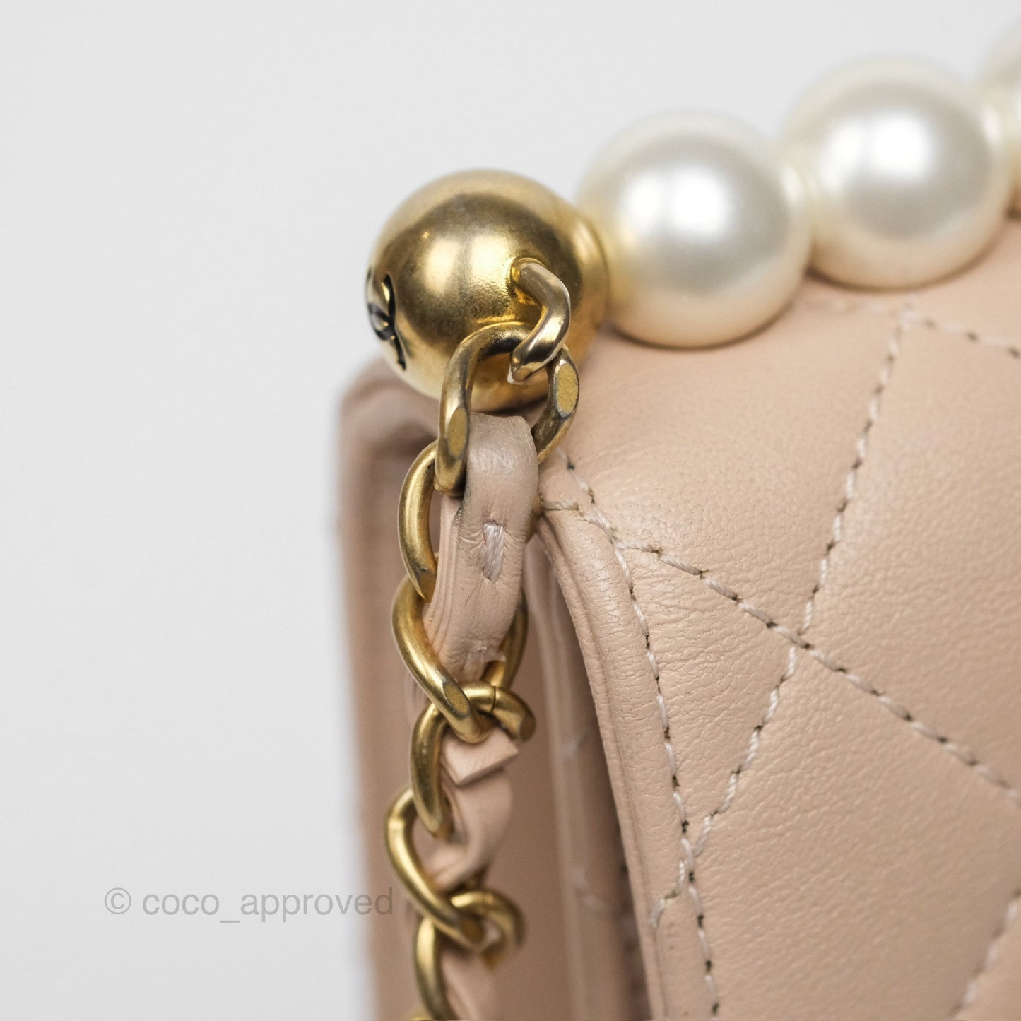 Chanel Quilted Chic Pearls Flap Beige Pink Goatskin Aged Gold Hardware