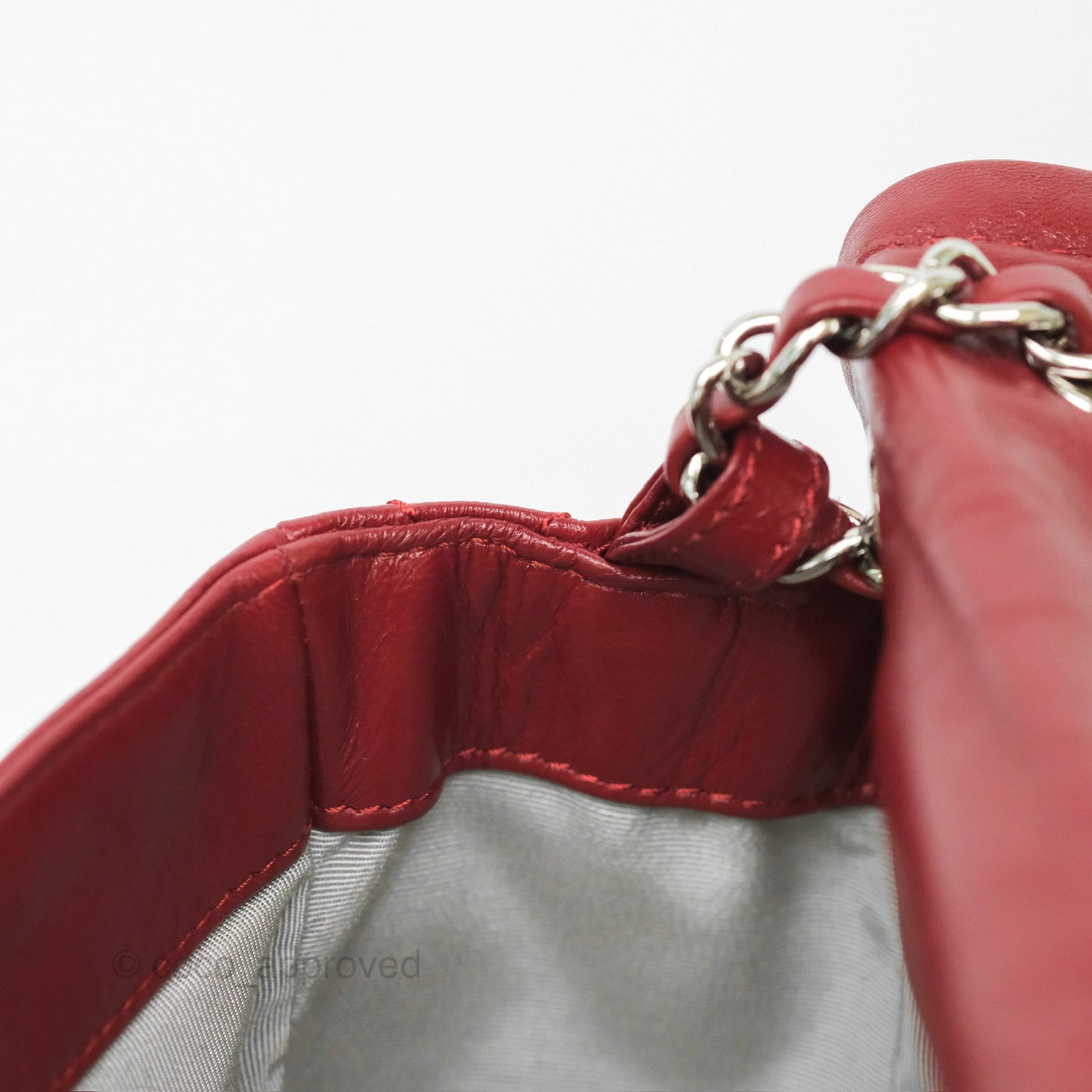 Chanel CC Flap Shoulder Bag Dark Red Crumpled Leather Silver Hardware