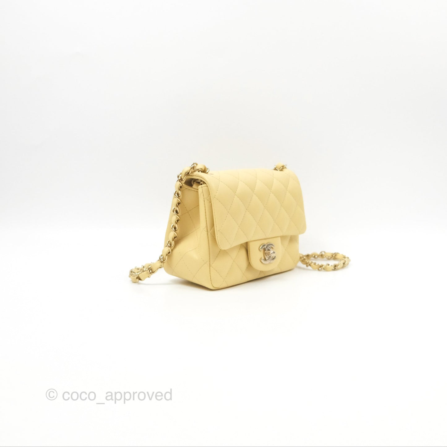 Chanel Mini Square Quilted Yellow Lambskin Gold Hardware