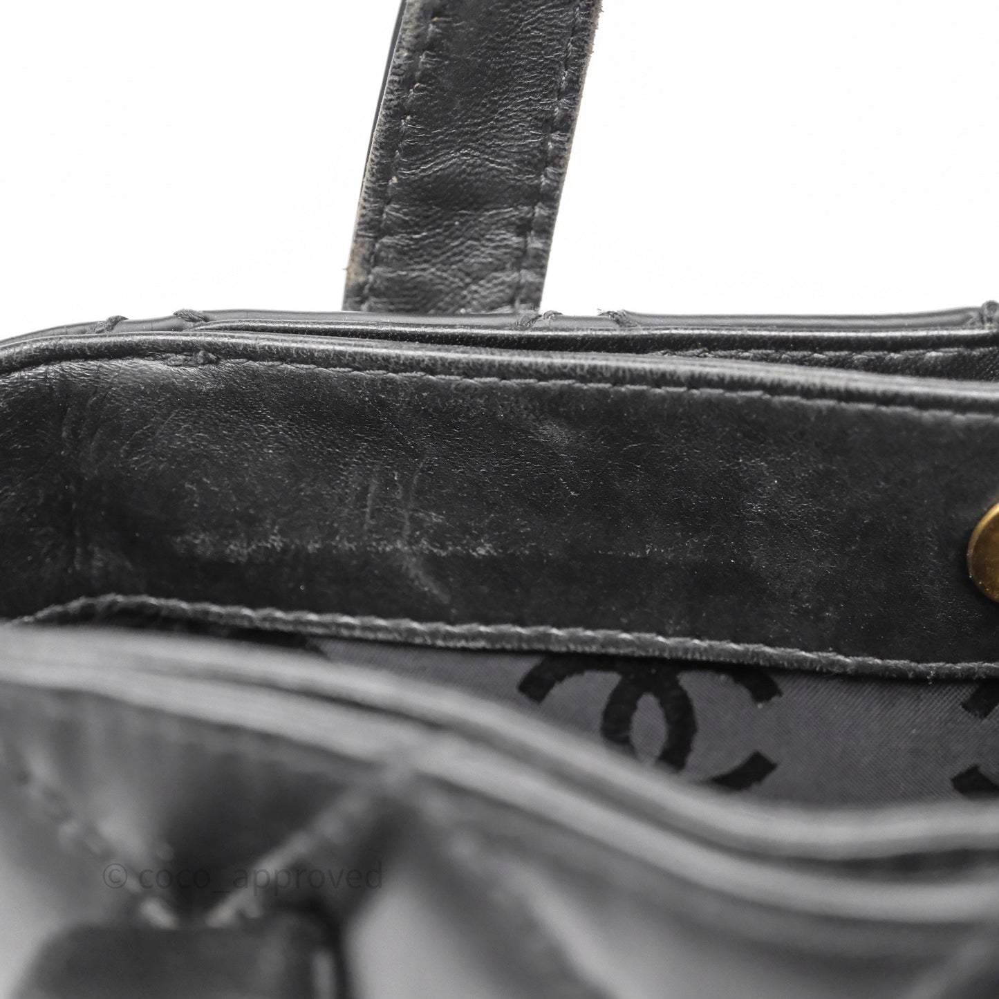 Chanel Vintage Quilted CC Tote Bag Matte Black Calfskin Gold Hardware