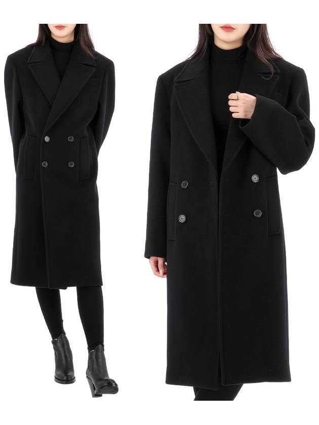 Luxury Saint Laurent Shoulder Pad Wool Double Coat Black