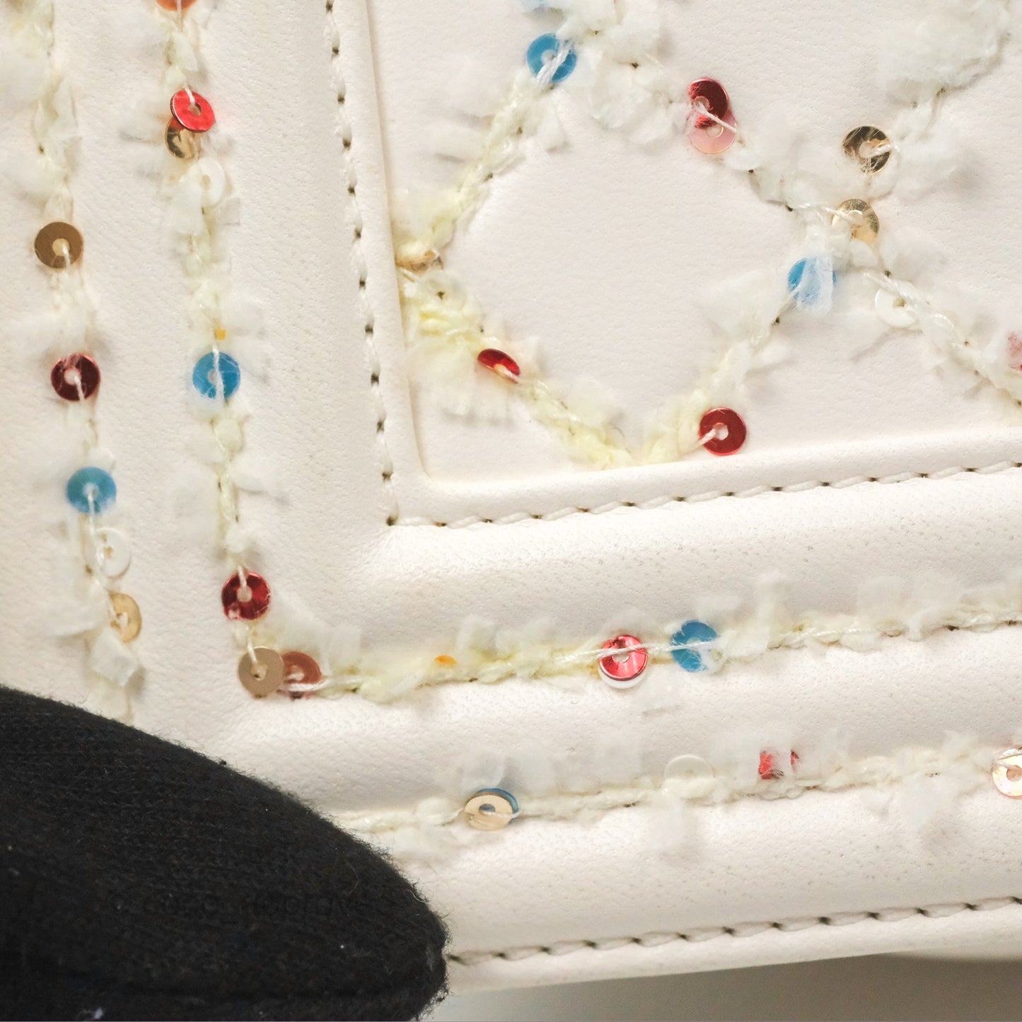 Chanel Medium Boy Sequins Quilted White Lambskin Silver Hardware