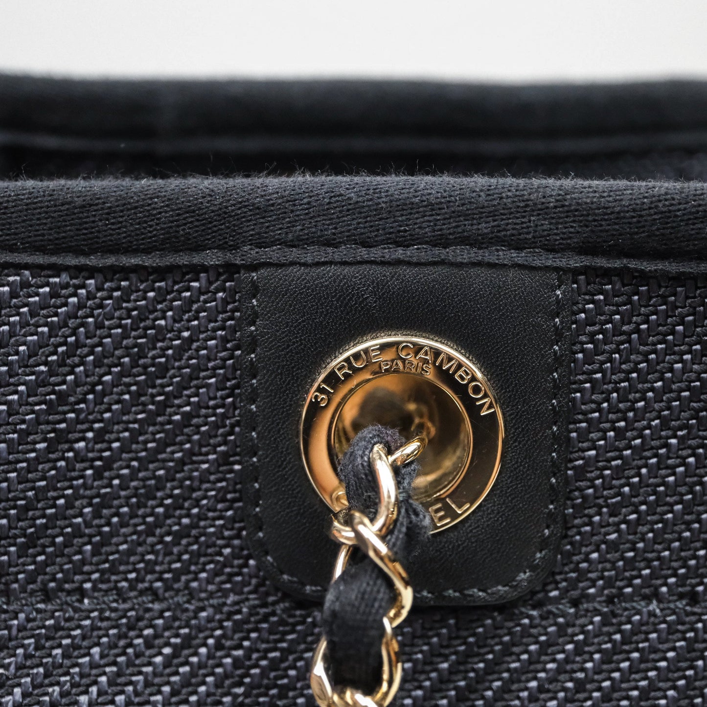 Chanel Medium Deauville Navy Canvas Gold Hardware