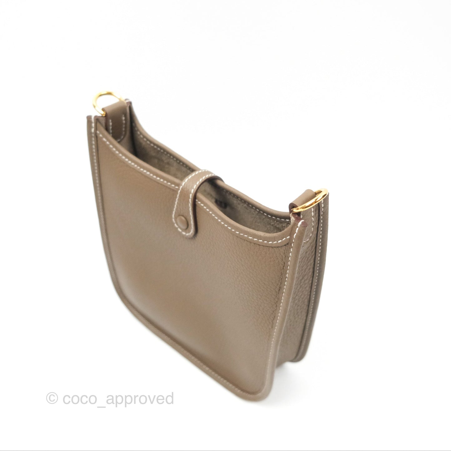 Hermès Mini Evelyne Etoupe Clemence Gold Hardware with Bleu Indigo Strap