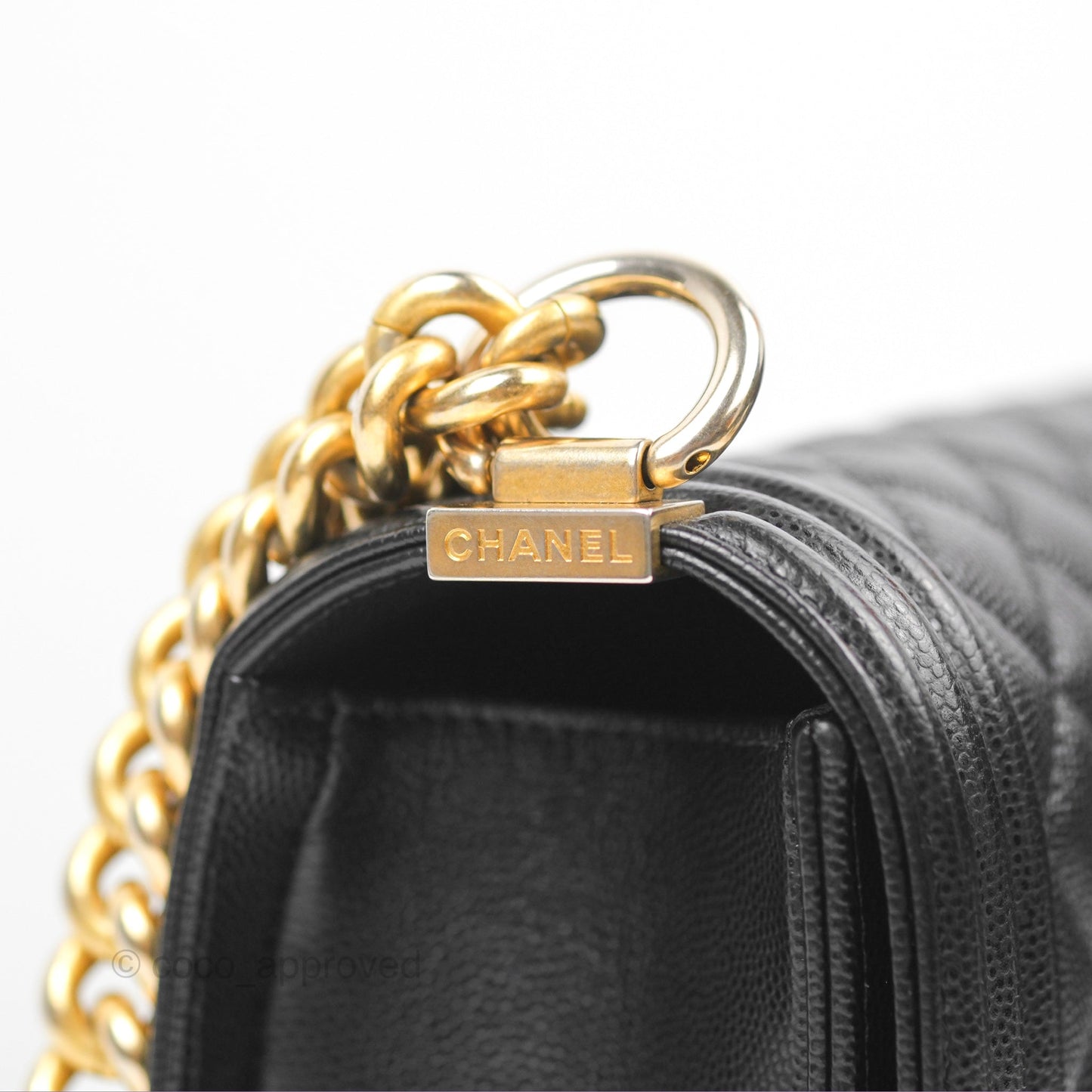 Chanel Quilted Medium Boy Black Caviar Aged Gold Hardware