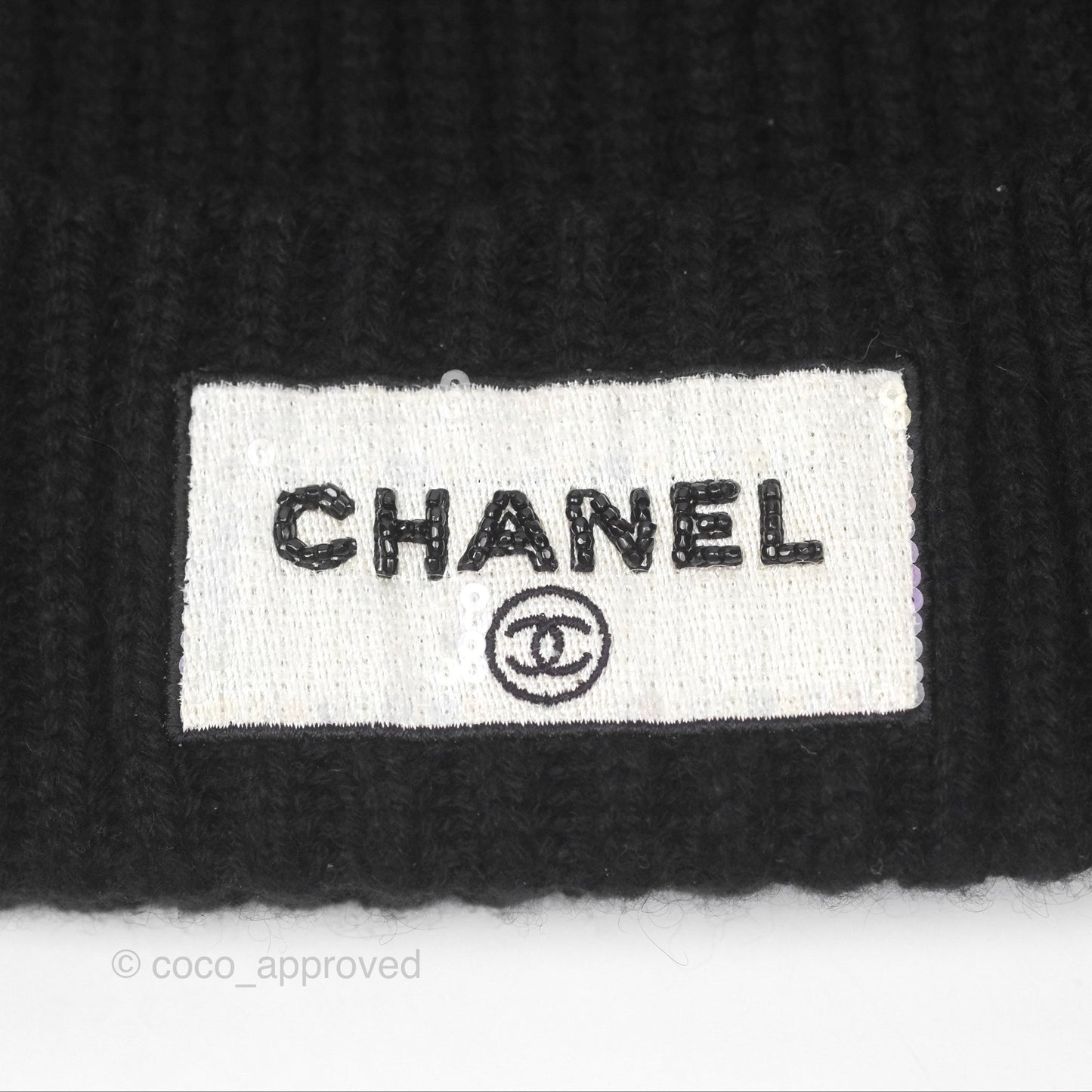 Chanel Sequin Logo Cashmere Beanie Black