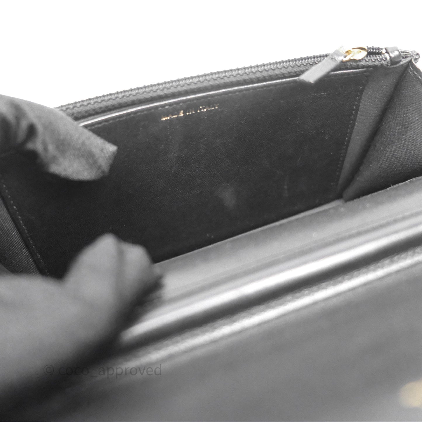 Chanel Reversed Chevron Wallet On Chain WOC Black Lambskin Aged Gold Hardware