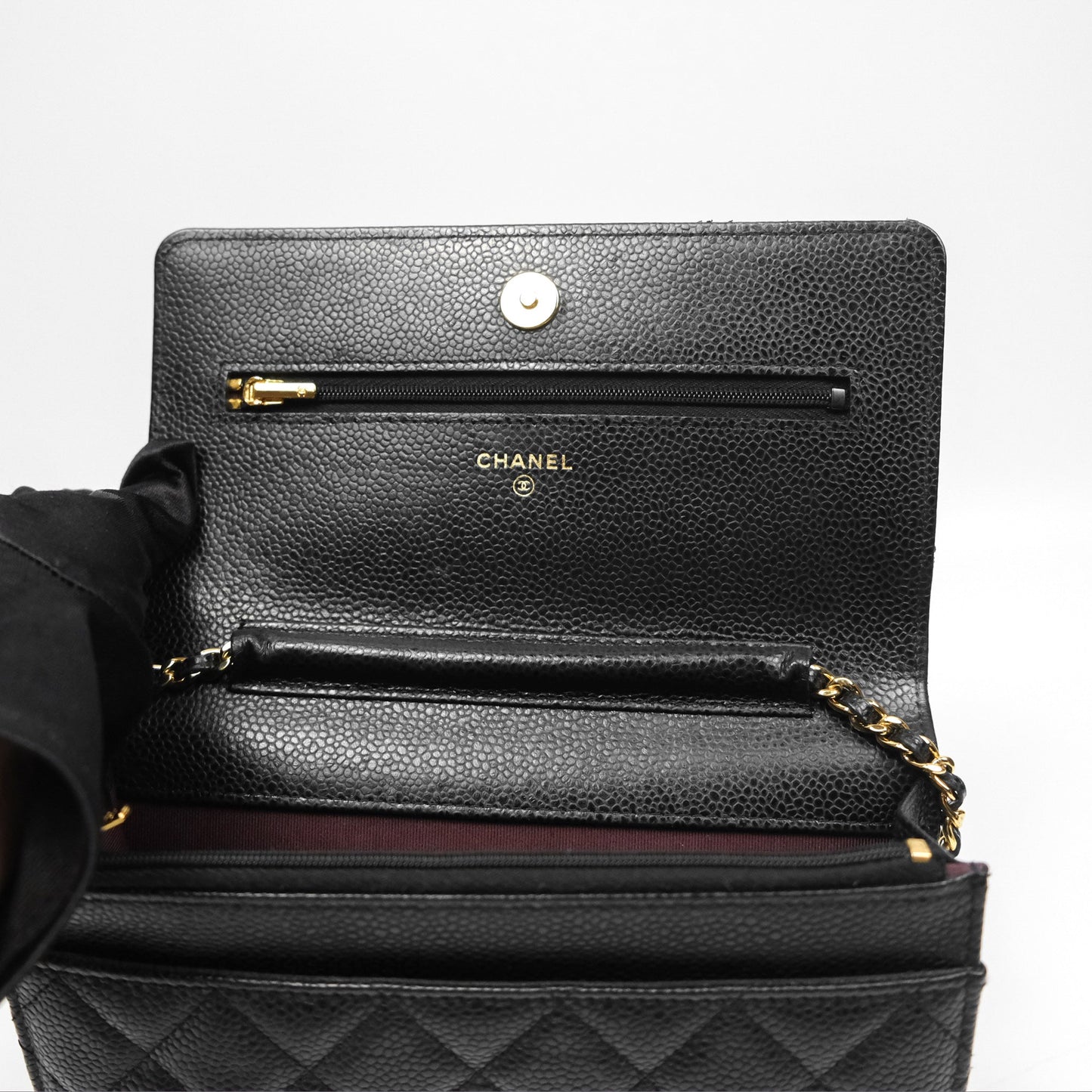 Chanel Classic Quilted Wallet On Chain WOC Black Caviar Gold Hardware