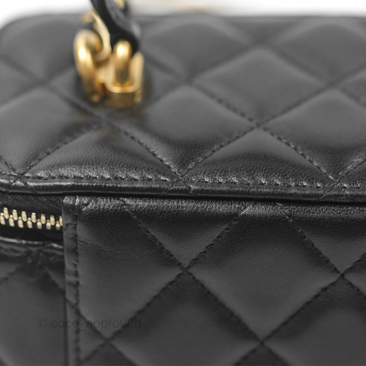 Chanel Vanity Rectangular Top Handle Black Lambskin Gold Hardware