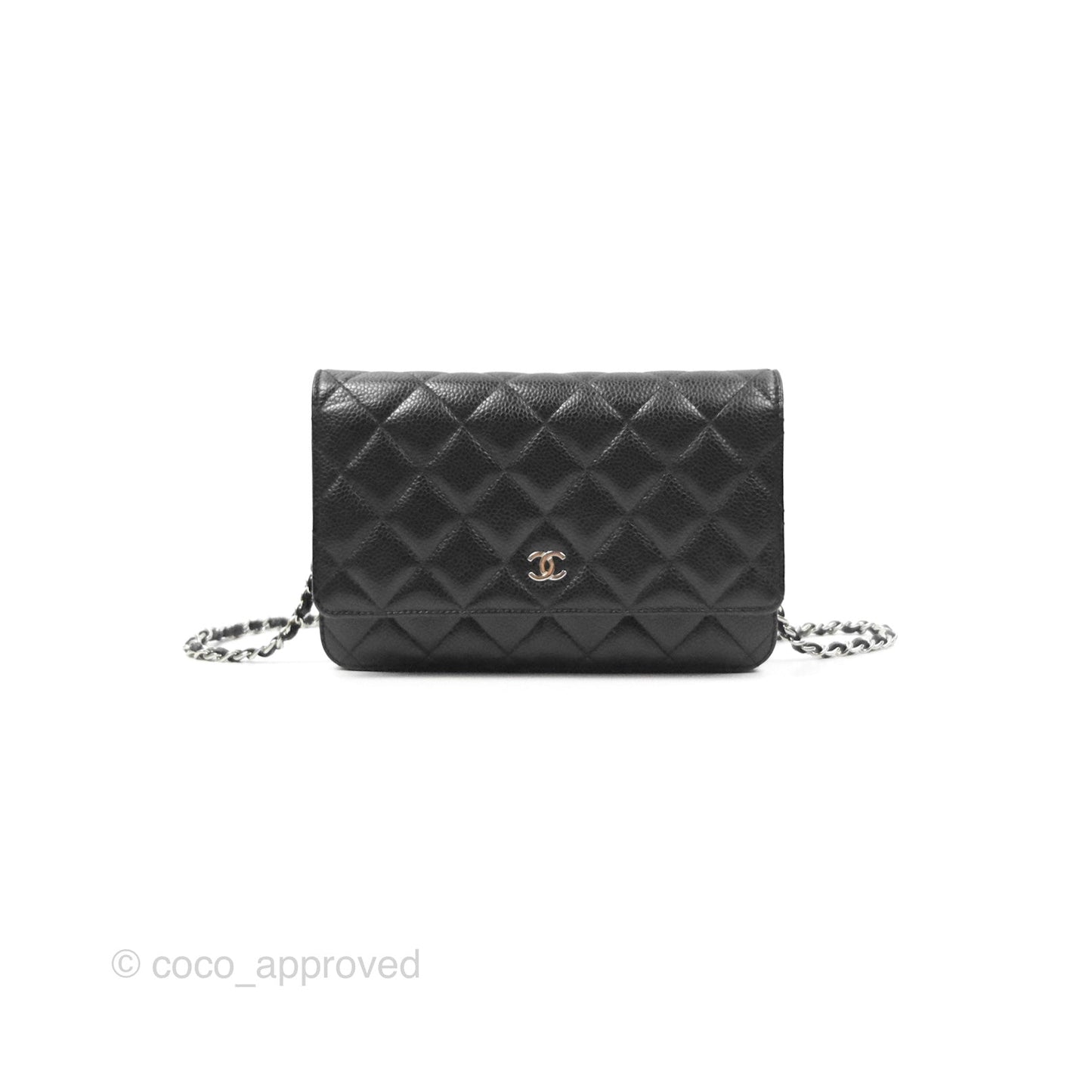 Chanel Quilted Classic Wallet On Chain WOC Black Caviar Silver Hardware