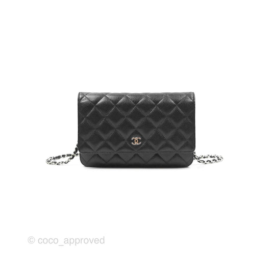 Chanel Quilted Classic Wallet On Chain WOC Black Caviar Silver Hardware