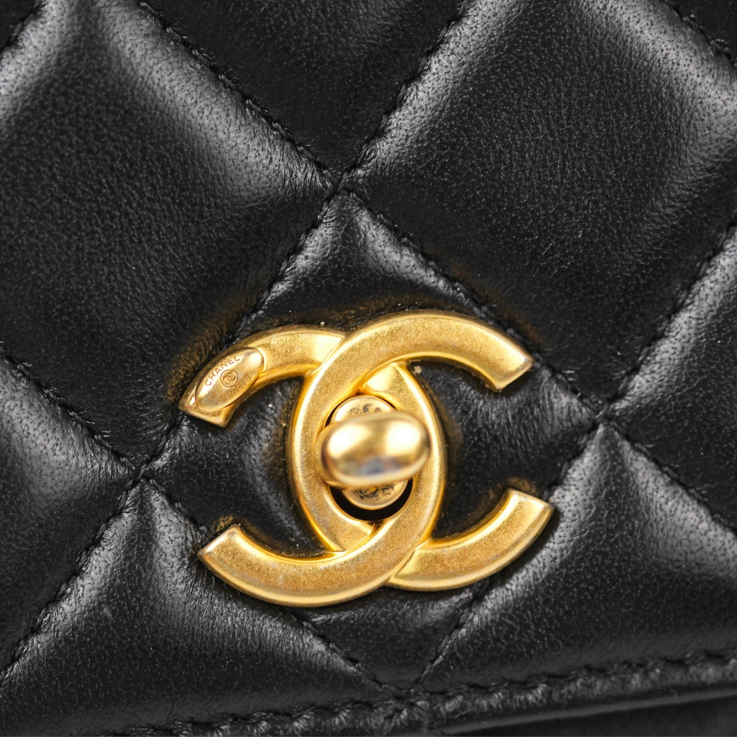 Chanel Quilted Pearl Crush Wallet on Chain WOC Black Lambskin Aged Gold Hardware