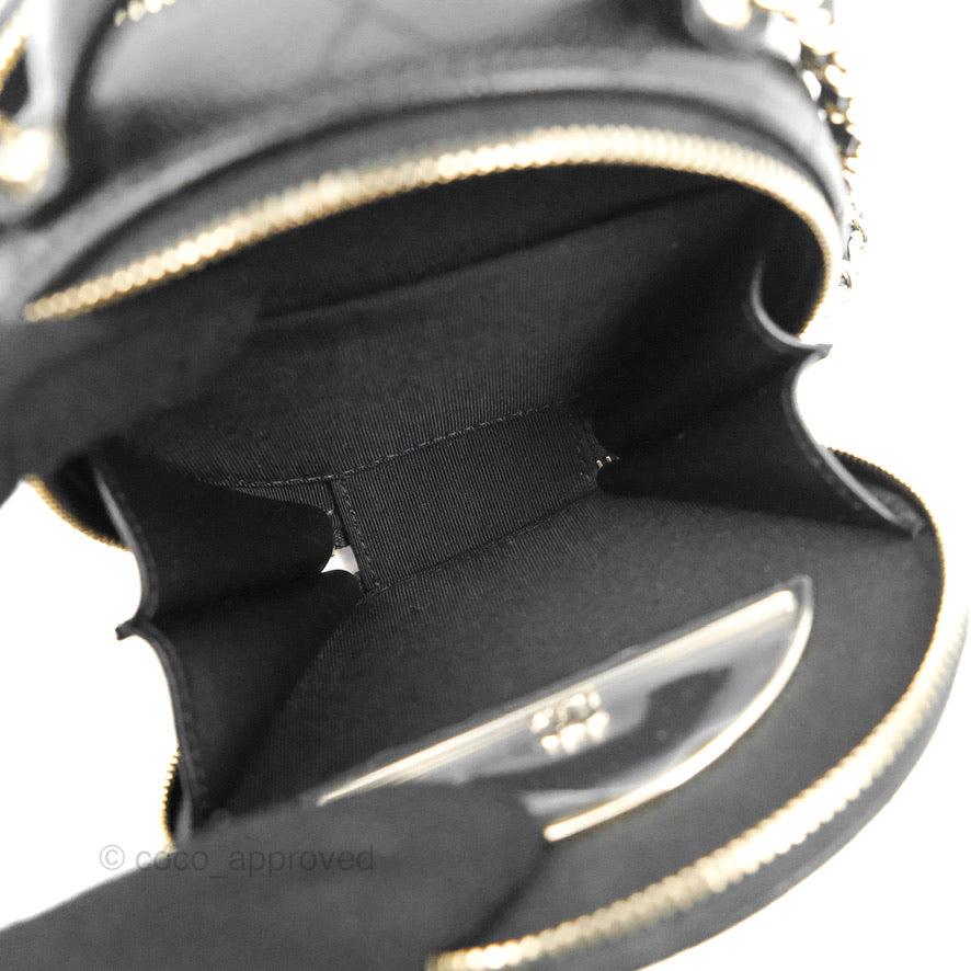 Chanel Mini Round Vanity Bag Handle With Care Black Caviar 22C