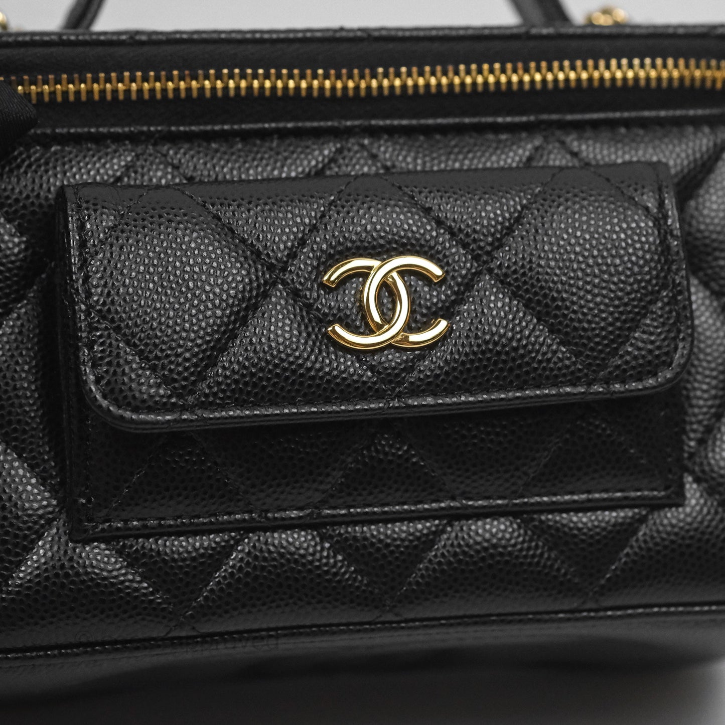 Chanel Cargo Pocket Top Handle Vanity with Chain Black Caviar Gold Hardware