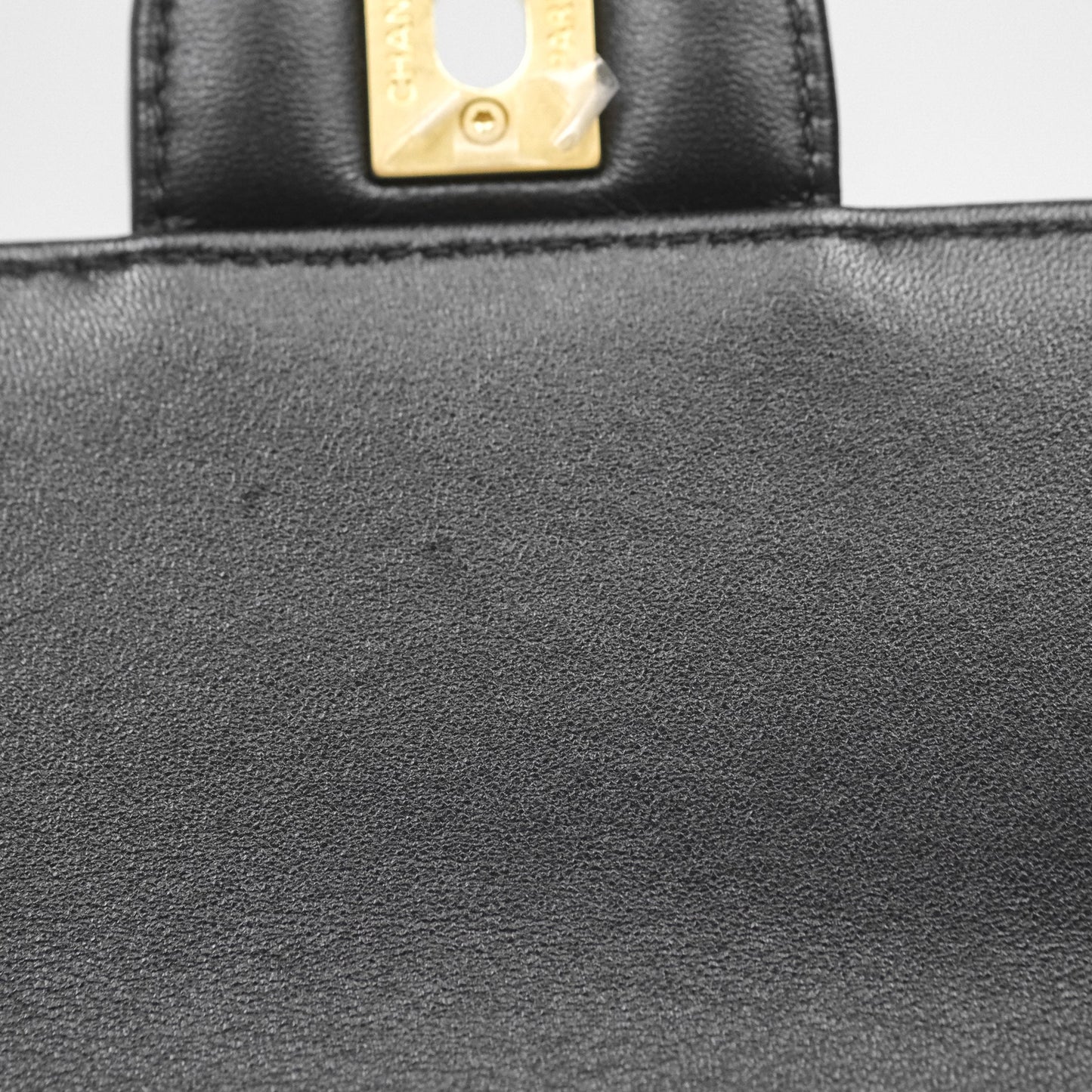 Chanel Logo Top Handle Small Flap Bag Black Lambskin Gold Hardware 24C