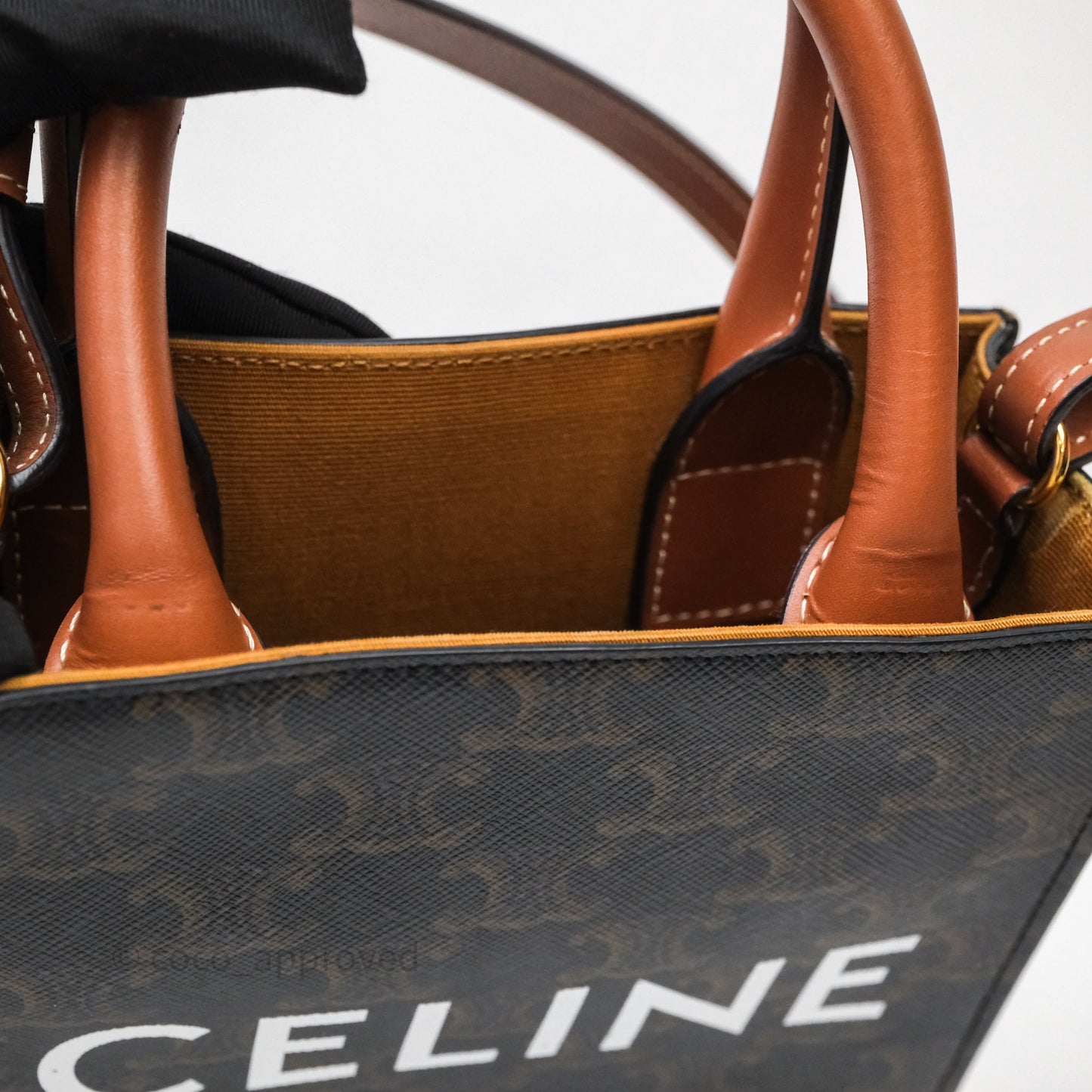Celine Mini Vertical Cabas Bag Triomphe Canvas Tan Calfskin