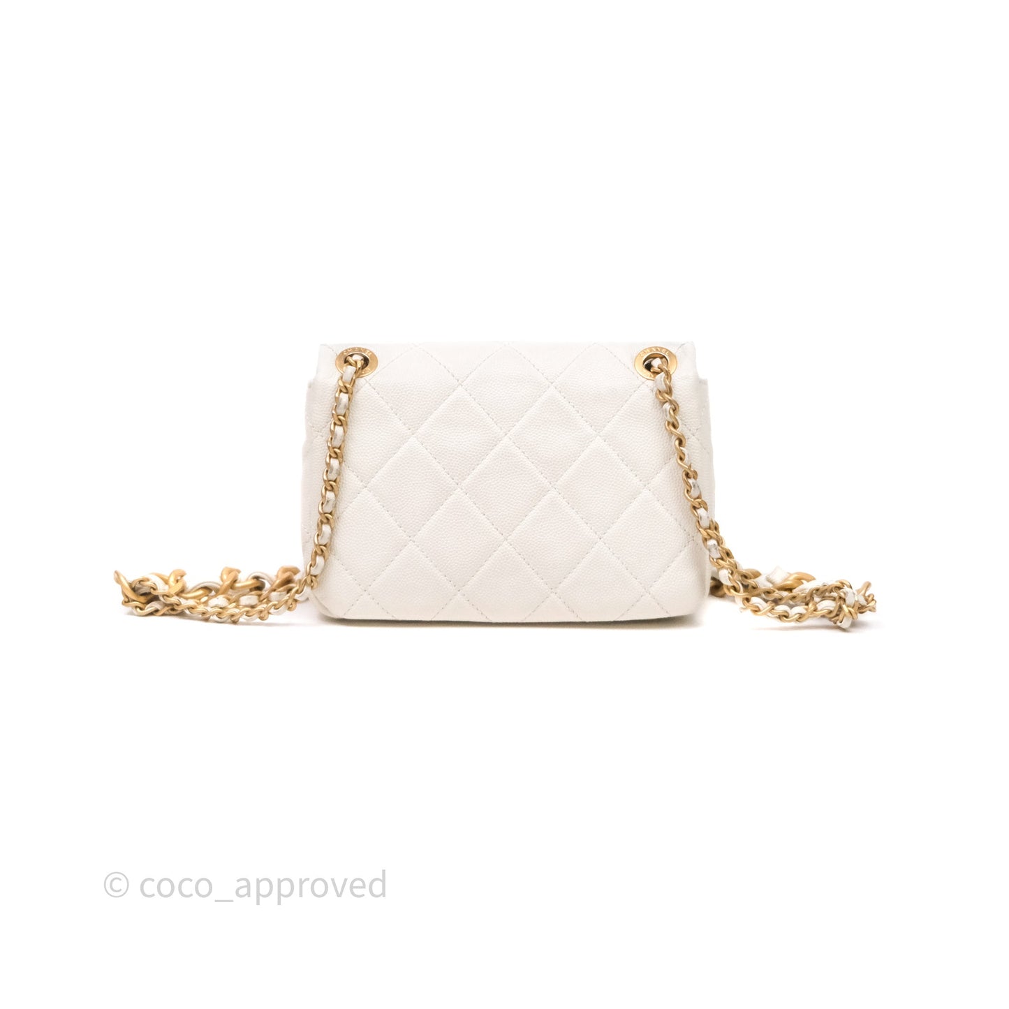 Chanel Mini Flap White Caviar Bag Double Chain Gold Hardware