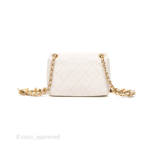 Chanel Mini Flap White Caviar Bag Double Chain Gold Hardware