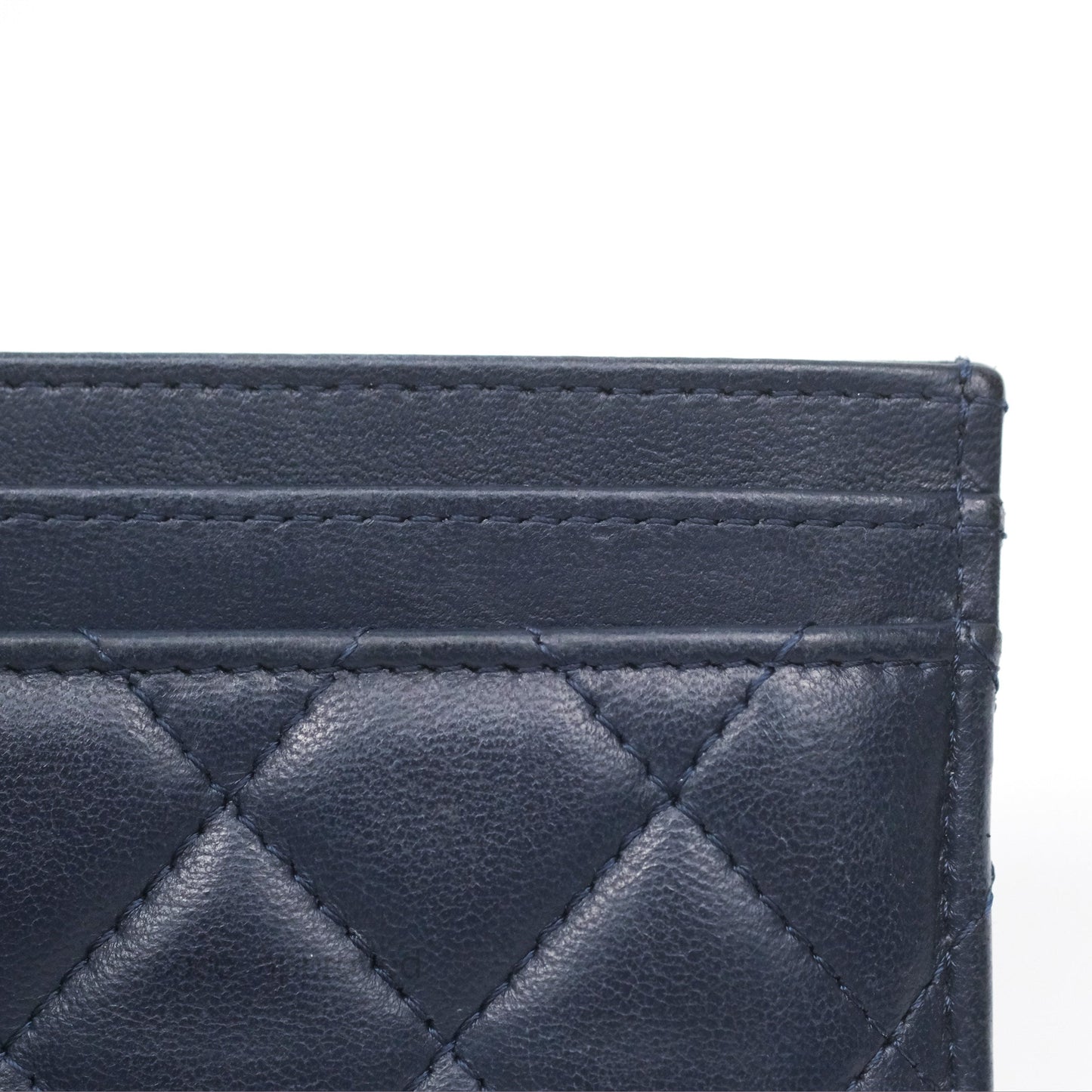 Chanel Quilted Classic Flat Card Holder Navy Sliver Hardware