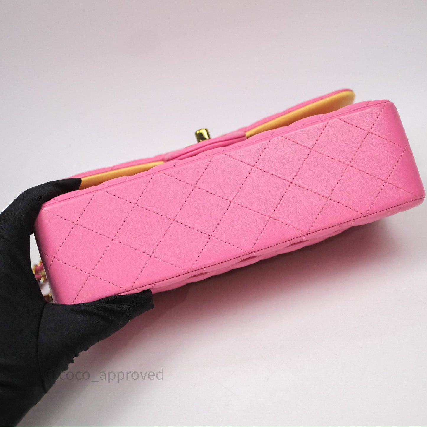 Chanel Small Classic Flap Quilted Pink Lambskin Rainbow Hardware