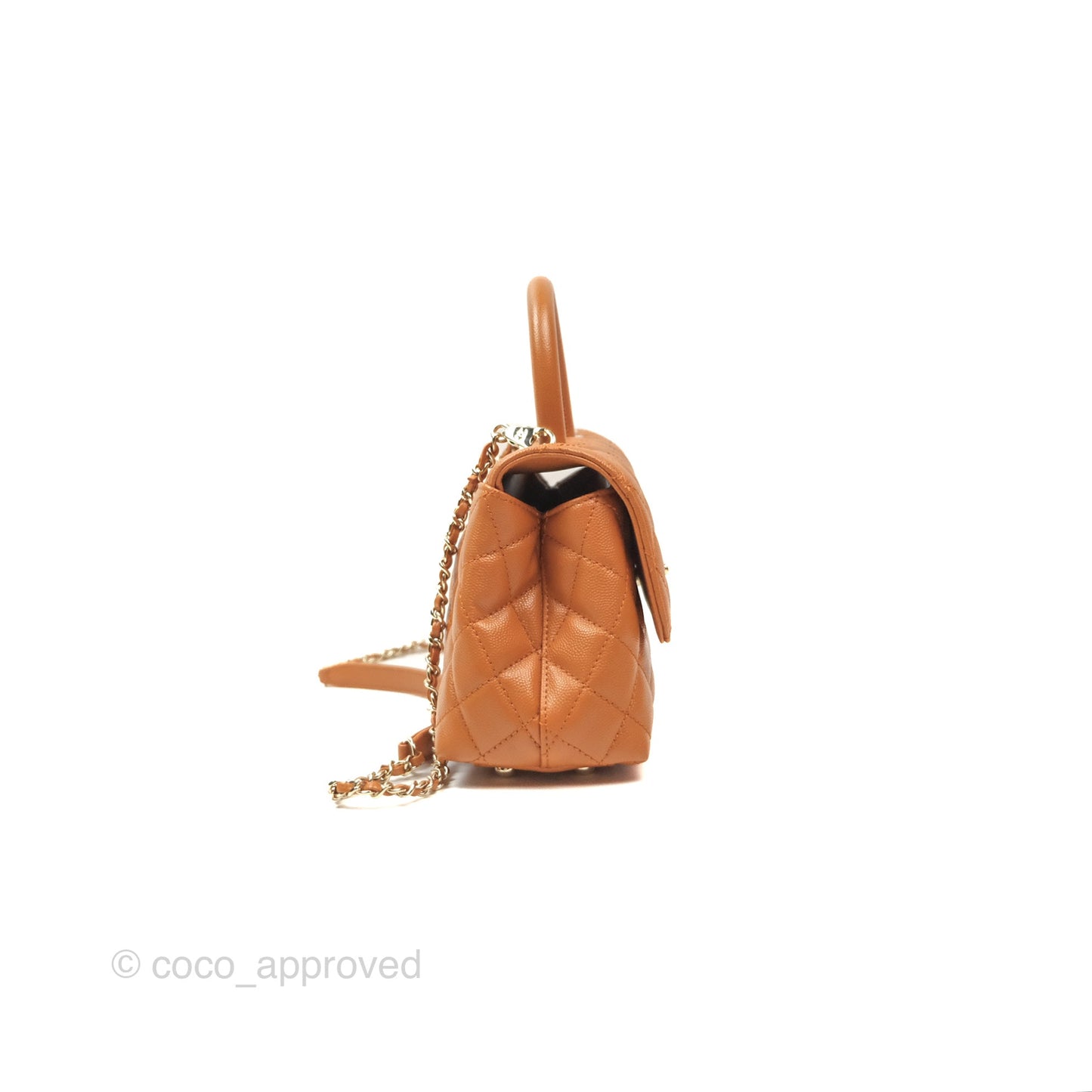 Chanel Small Coco Handle Quilted Caramel Caviar Gold Hardware 21A
