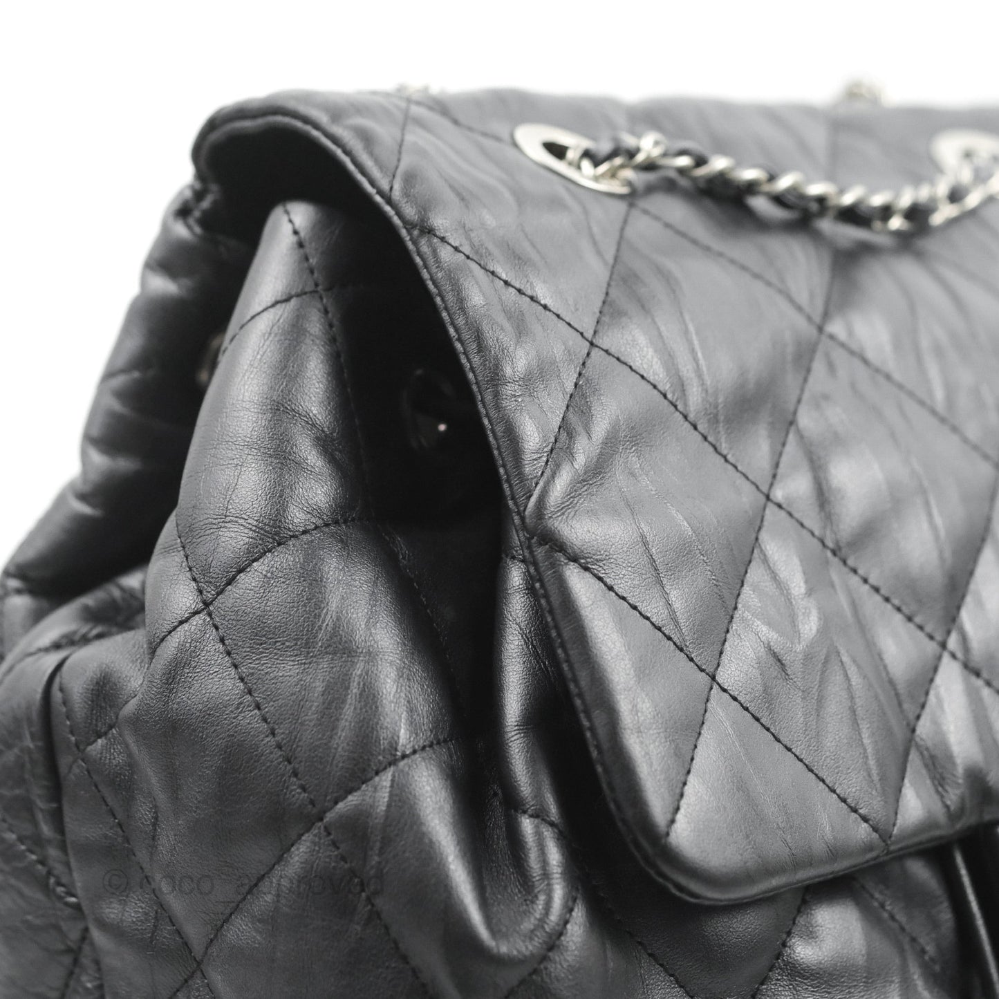 Chanel Ground Control Flap Backpack Quilted Iridescent Dark Grey Aged Calfskin Silver Hardware
