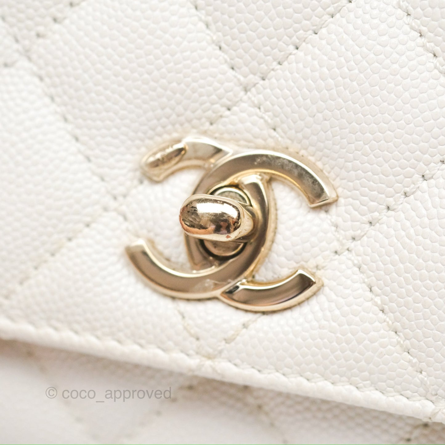 Chanel Extra Mini Quilted Coco Handle White Caviar Gold Hardware