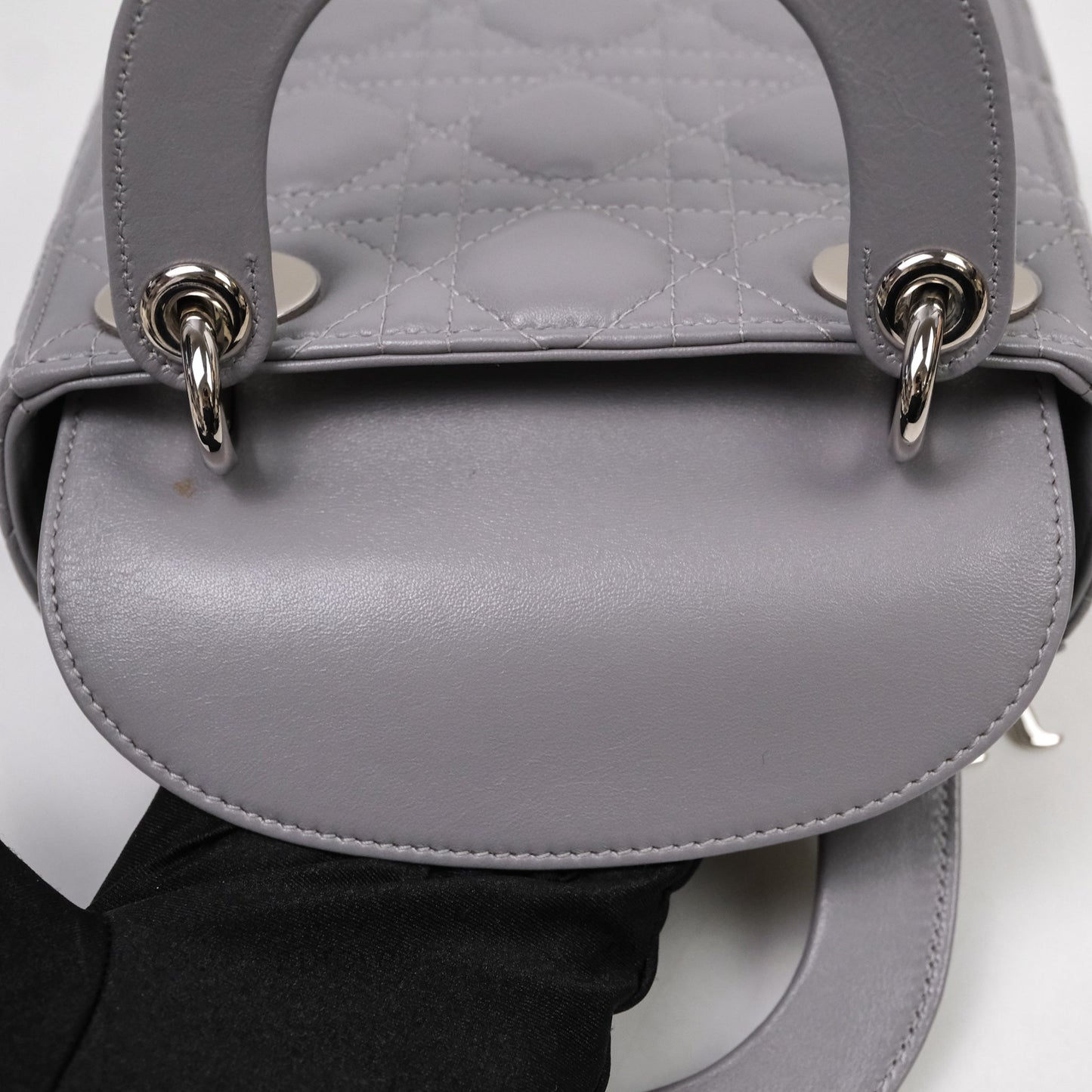 Christian Dior Mini Lady Dior Lambskin Cannage Grey Silver Hardware
