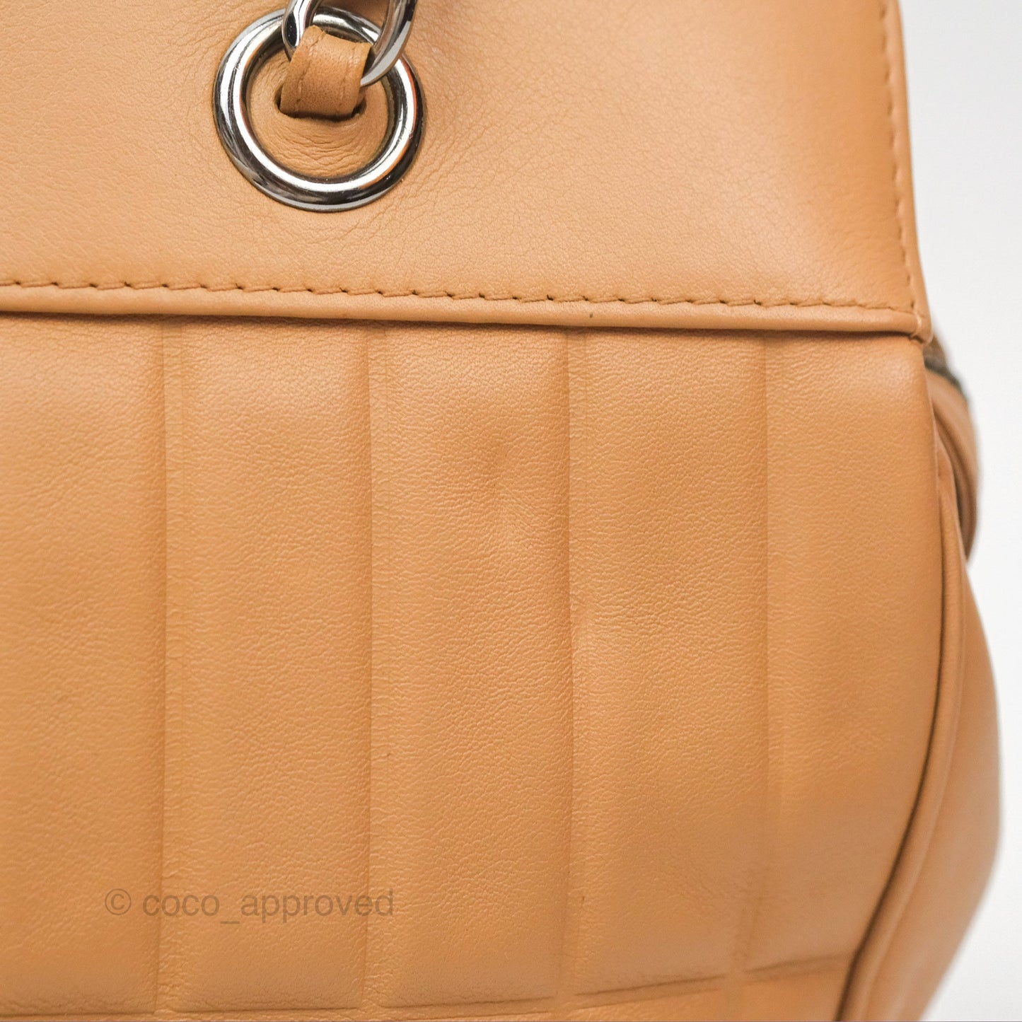 Chanel Vertical Quilted Lax East West Shoulder Bag Beige Calfskin