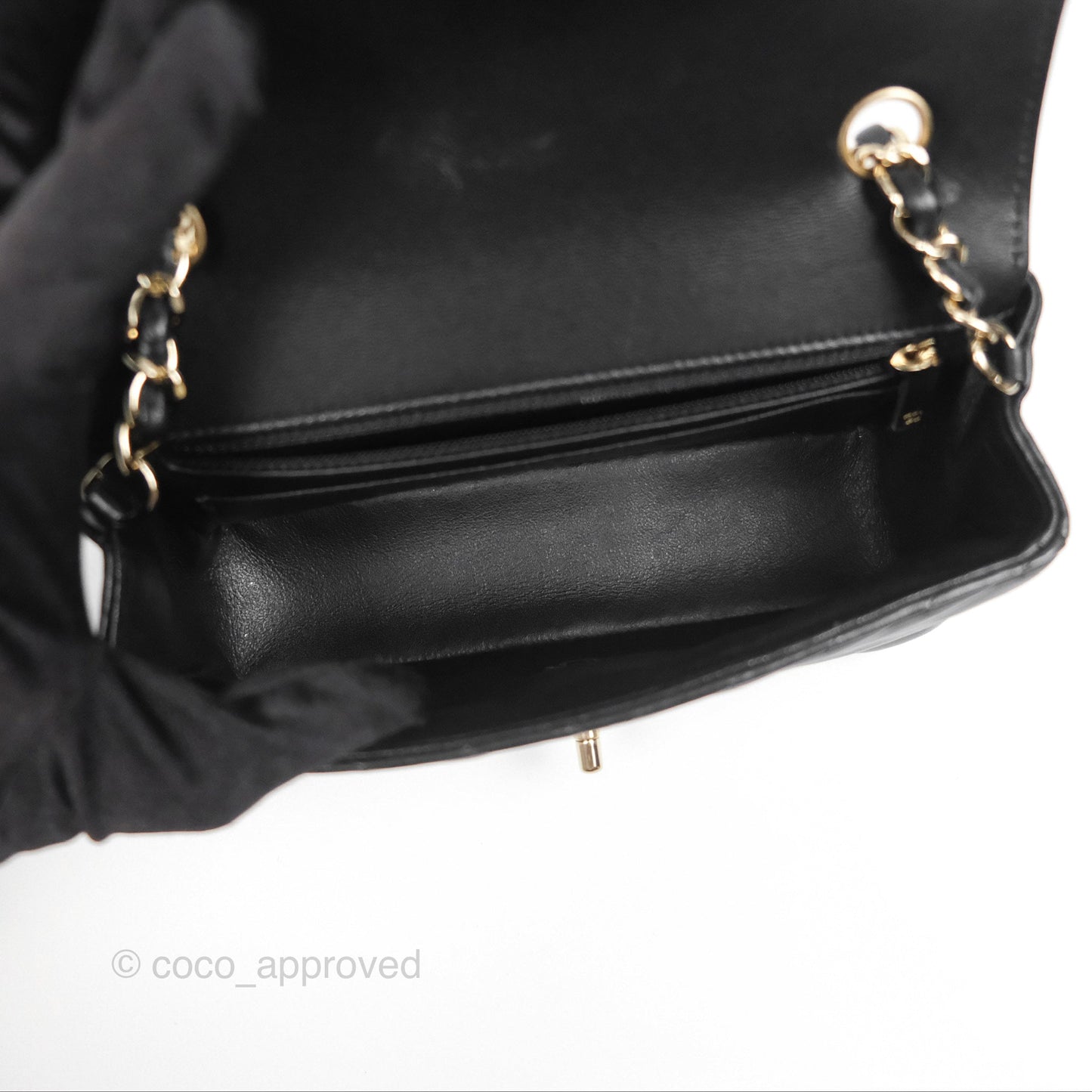 Chanel Mini Rectangular Flap Chevron Black Lambskin Gold Hardware