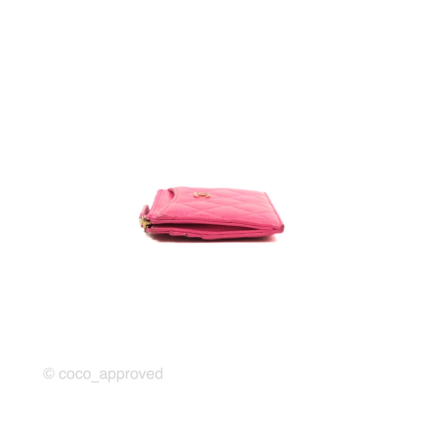 Chanel Quilted CC Zipped Card Holder Dark Pink Caviar Gold Hardware
