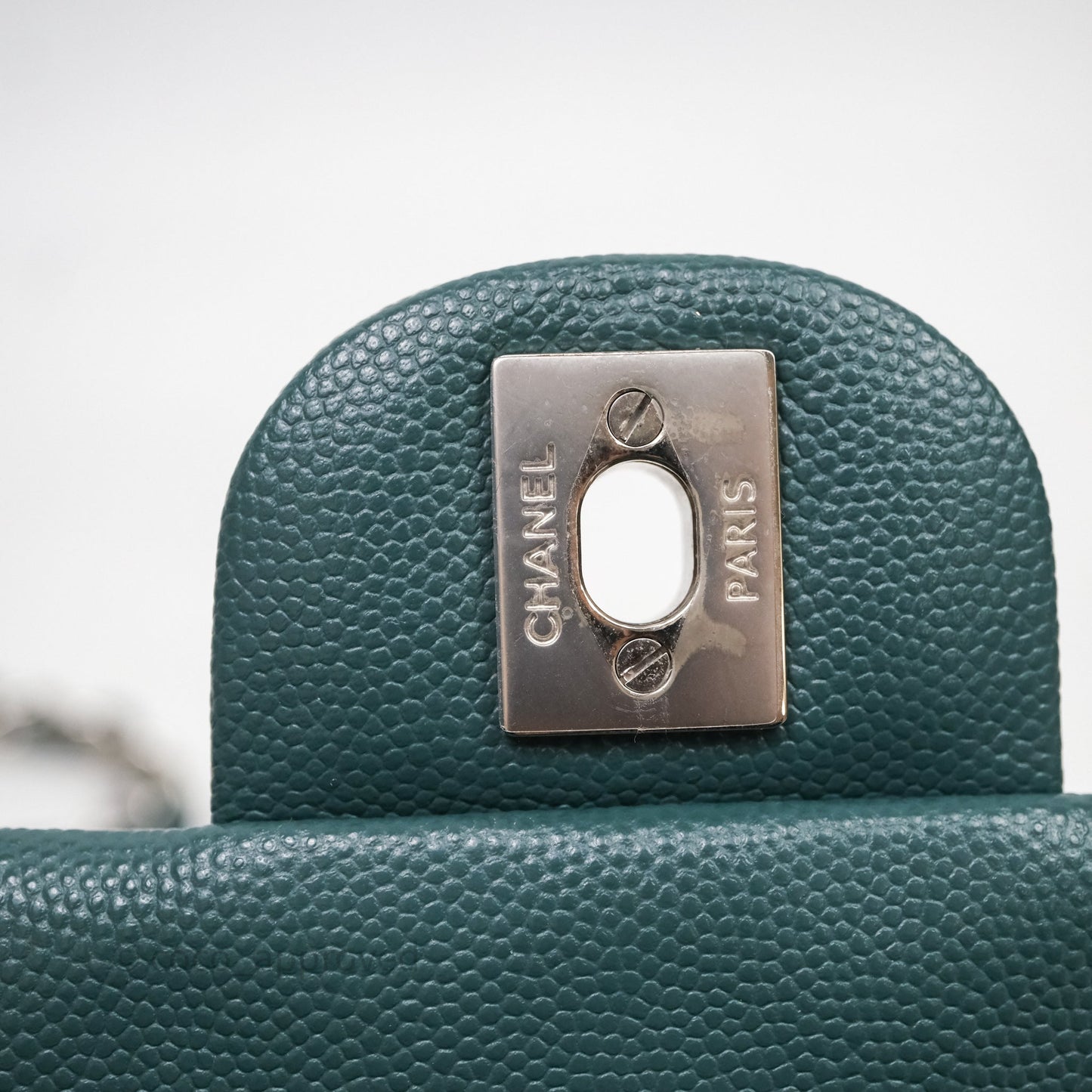 Chanel Quilted Mini Square Flap Dark Green Caviar Silver Hardware