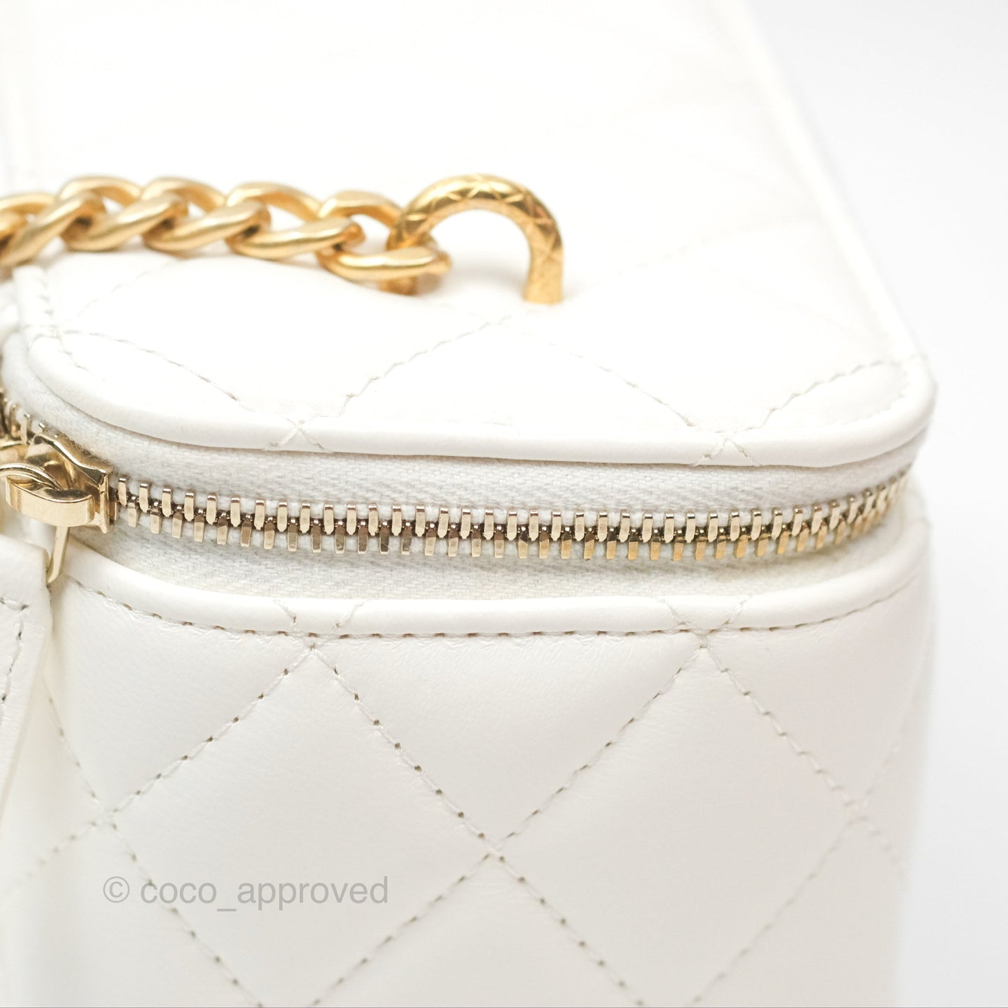 Chanel All Slide Vanity with Adjustable Chain White Lambskin Aged Gold Hardware