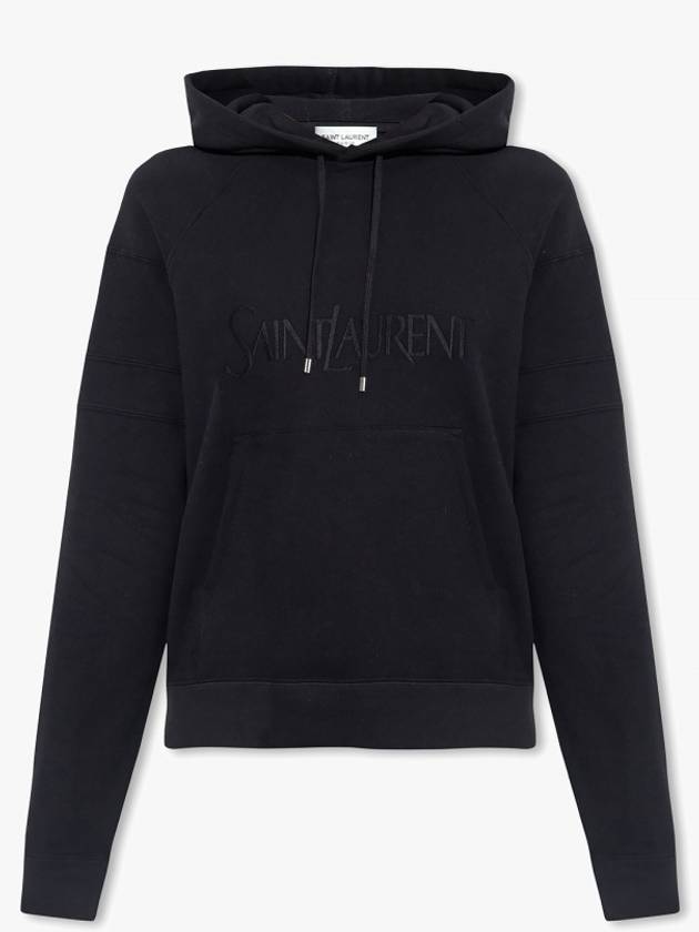 Luxury Saint Laurent Front Logo Cotton Hoodie Black