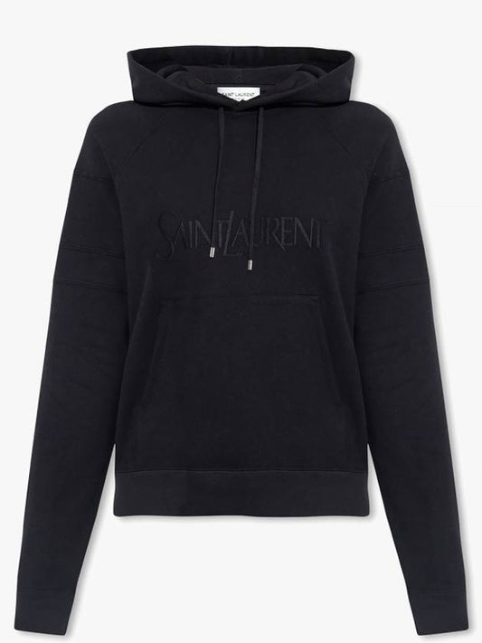 Luxury Saint Laurent Front Logo Cotton Hoodie Black